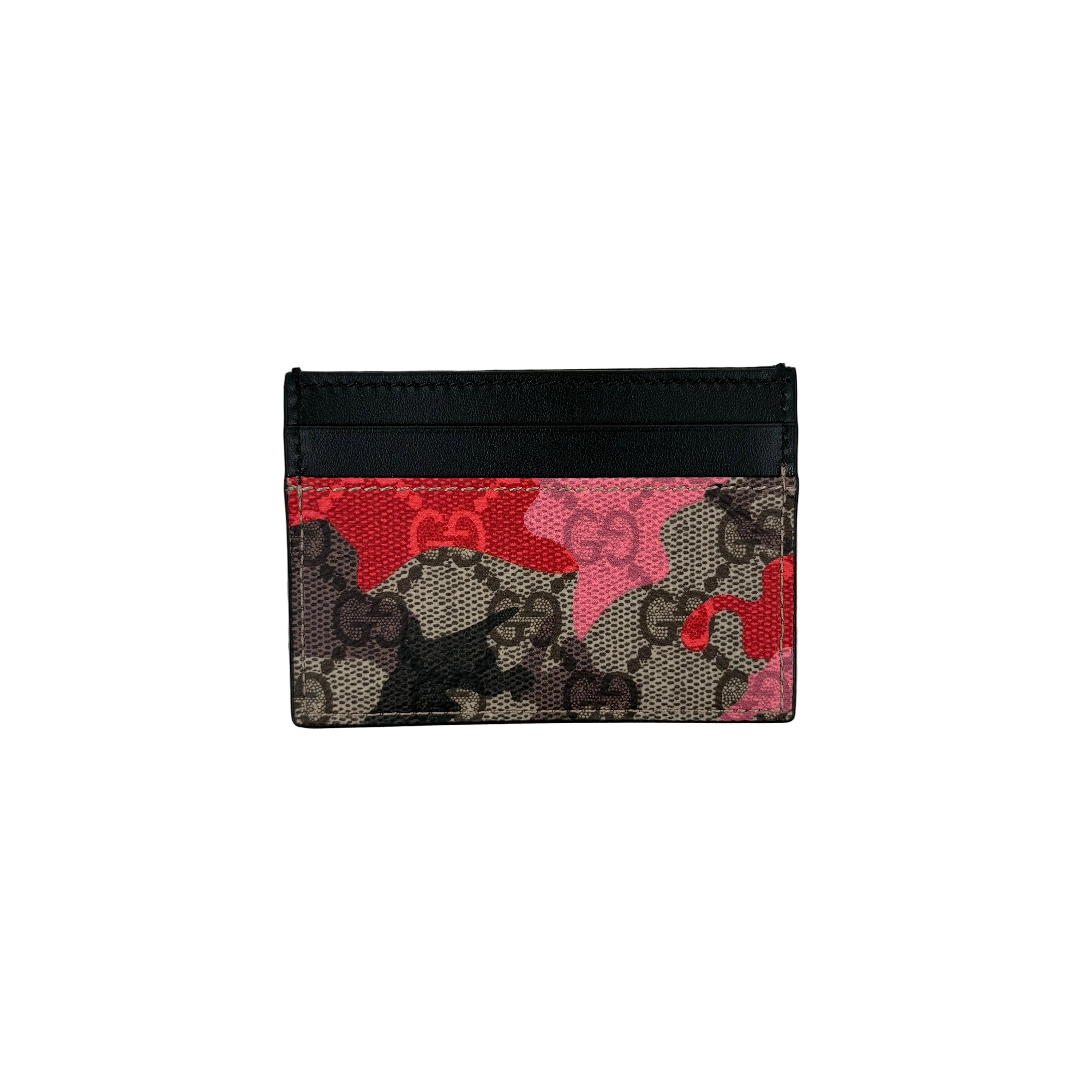 Gucci GG Pink/Red Camo Canvas Card Holder