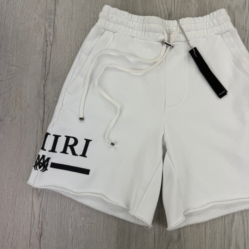 Amiri Men’s White Cotten Logo Printed Drawstring Shorts - Small