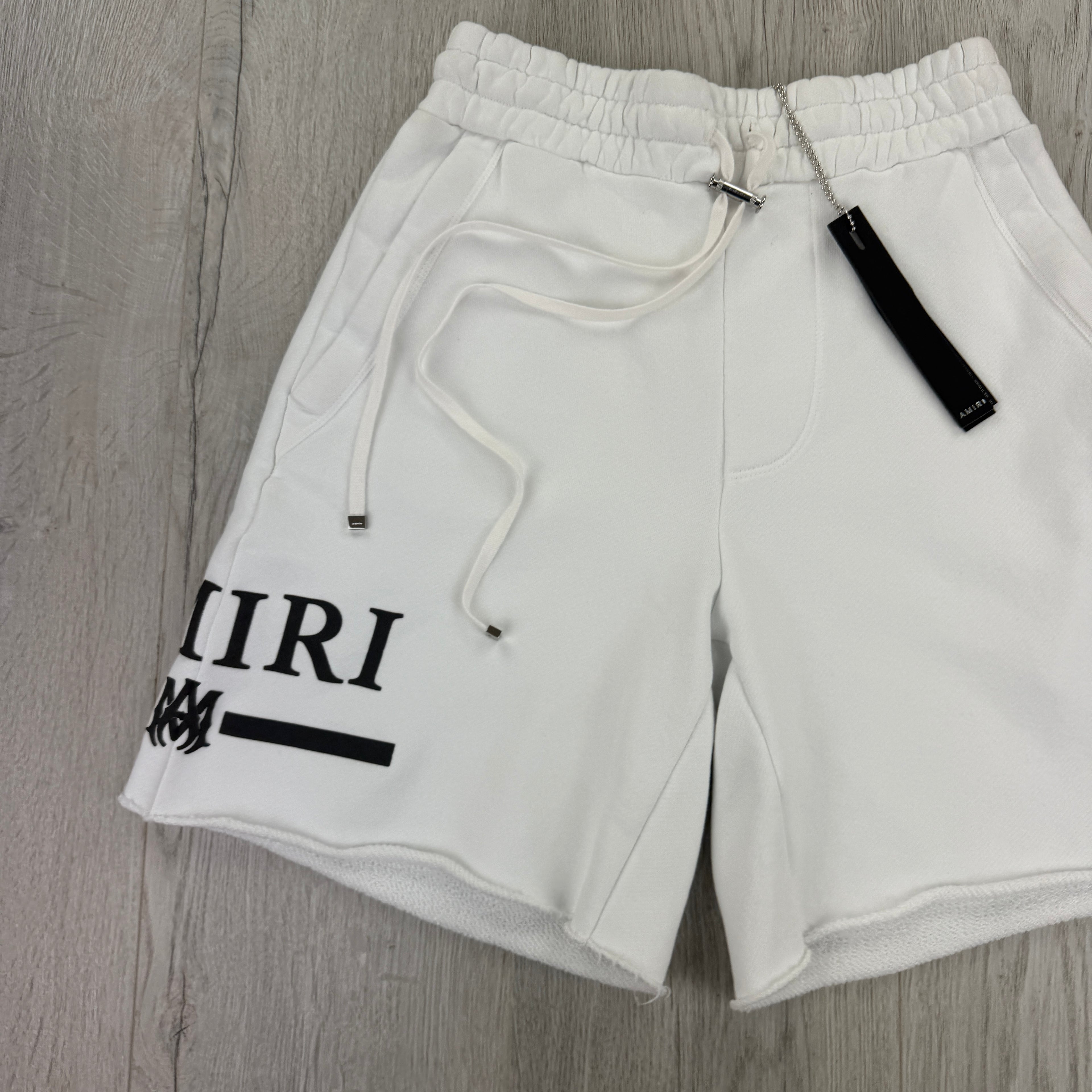 Amiri Men’s White Cotten Logo Printed Drawstring Shorts - Small