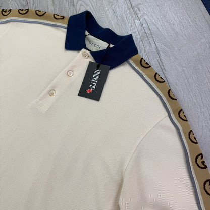 Gucci Men’s Beige Polo With Interlocking G Stripe - Large