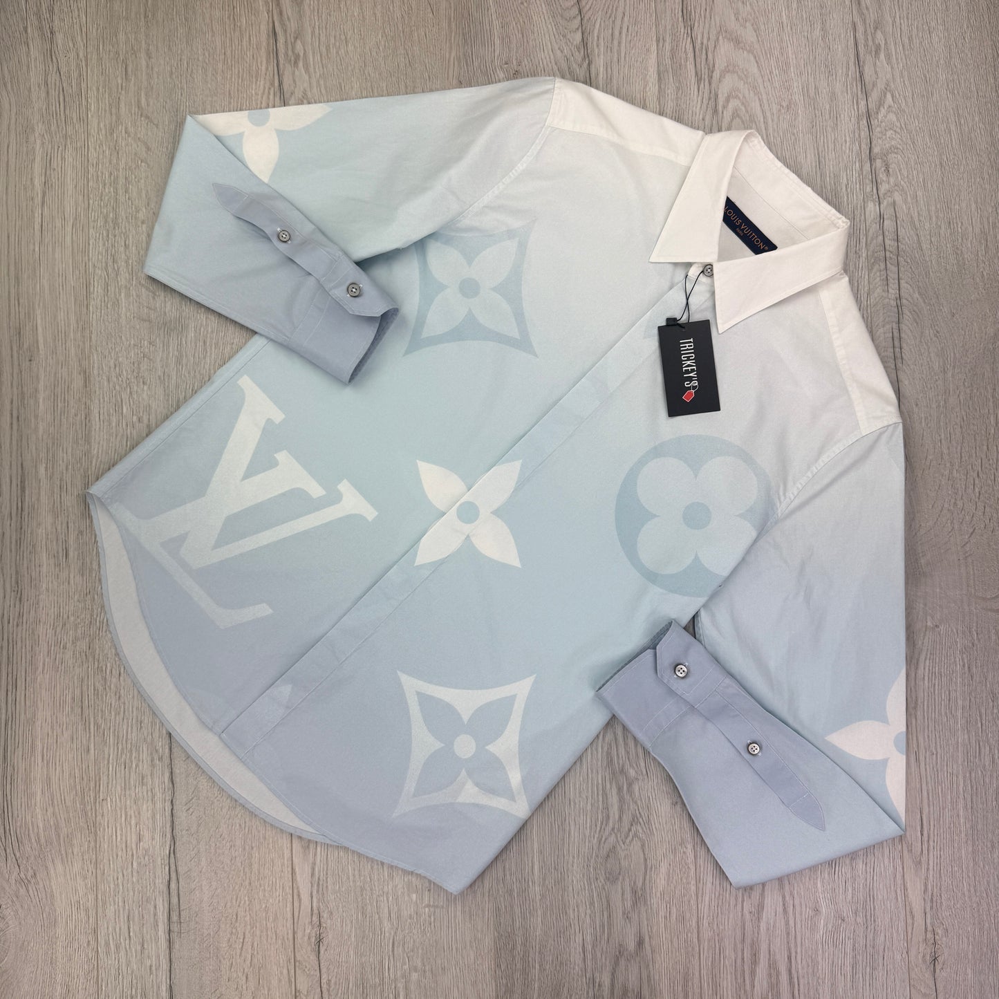 Louis Vuitton Baby Blue Monogram Printed Long-Sleeved Cotton Poplin Shirt - Medium