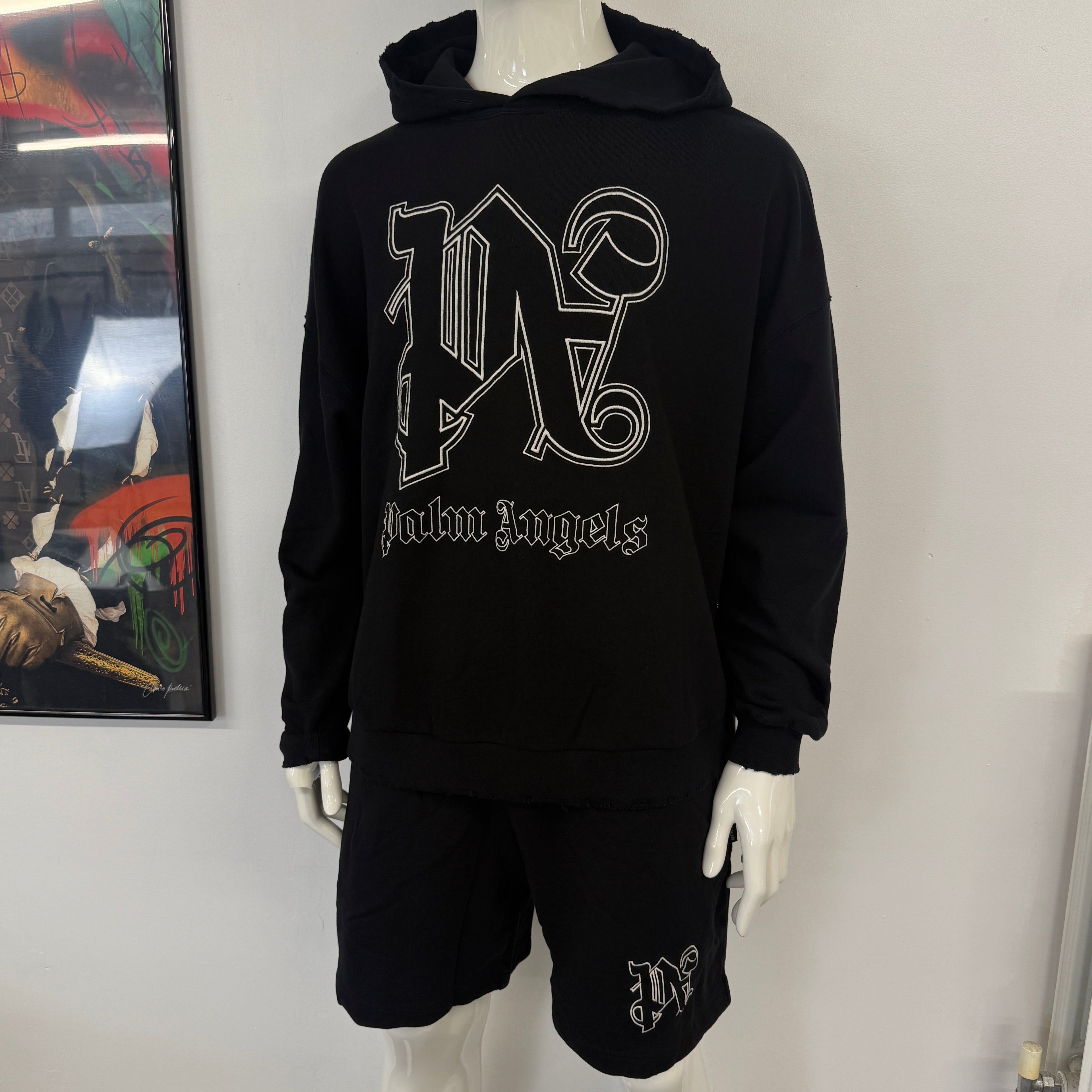 Palm Angels Men’s Black PA Monogram Logo Hoodie - Small