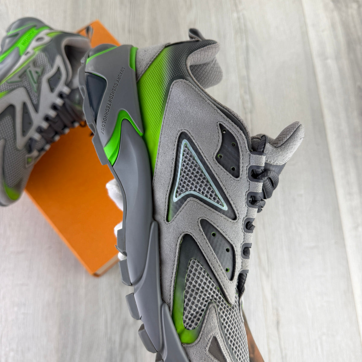 Louis Vuitton Men’s Grey/Green Tactical Trainers - Uk 8.5
