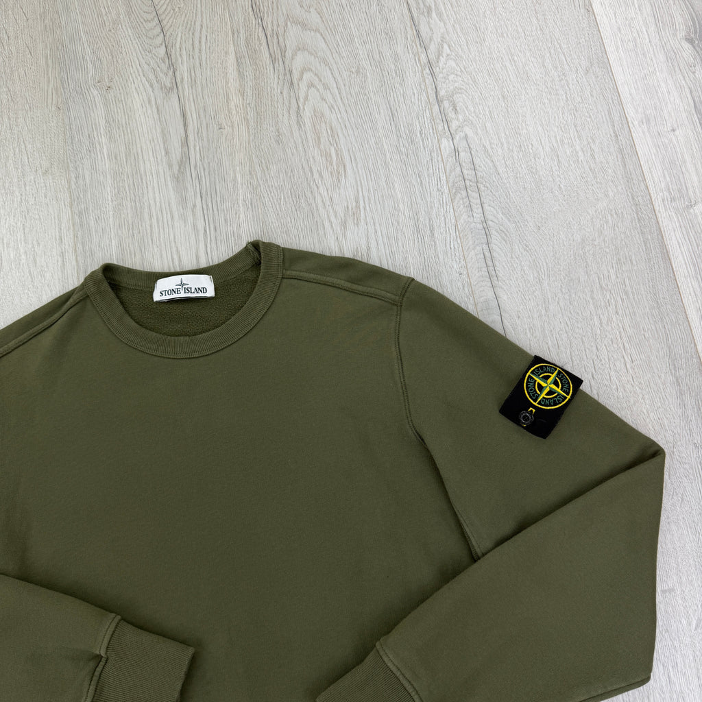 Stone Island Men’s Khaki Green Crewneck Jumper - Small