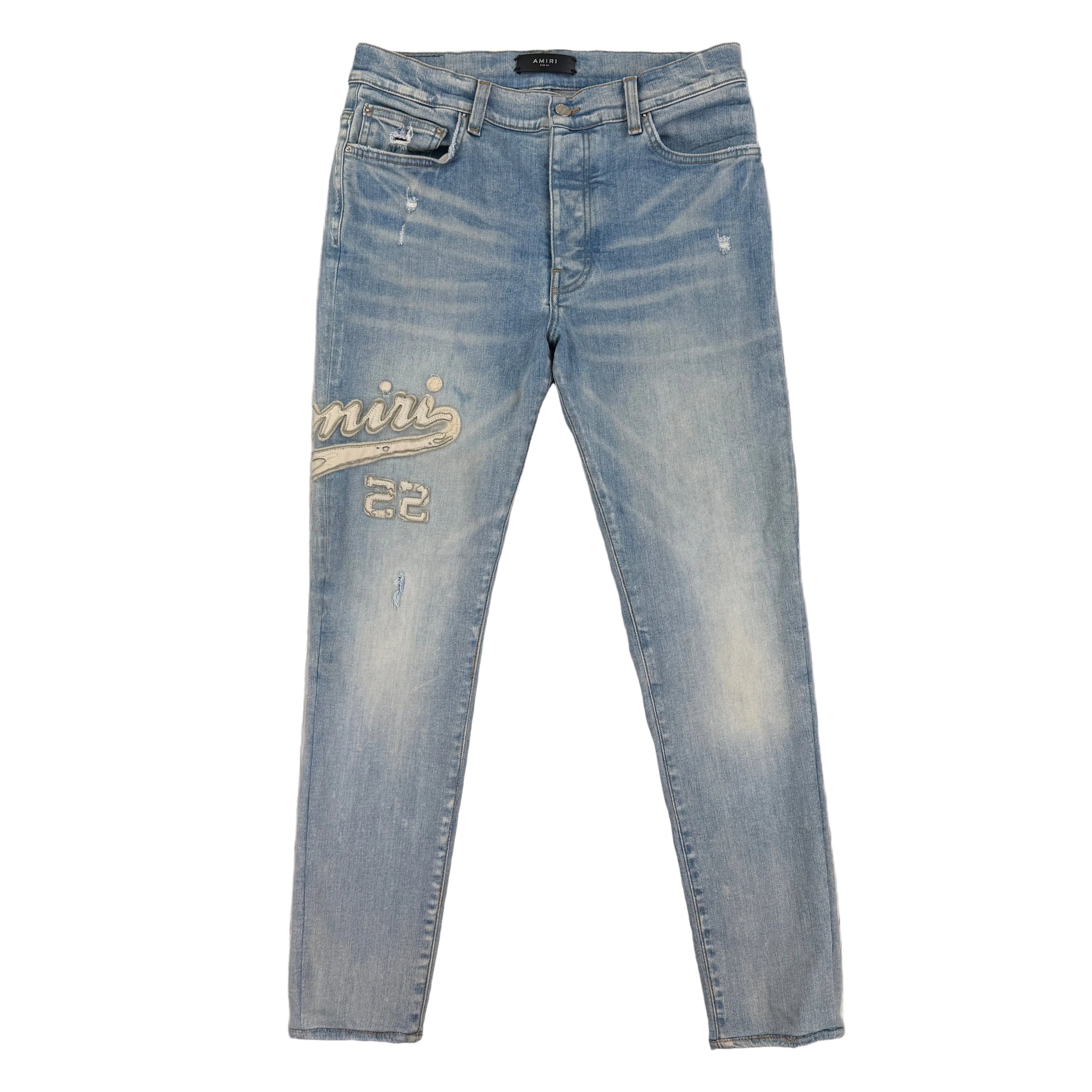 Amiri Men’s Blue Denim Jeans With Side Logo - 34 Slim