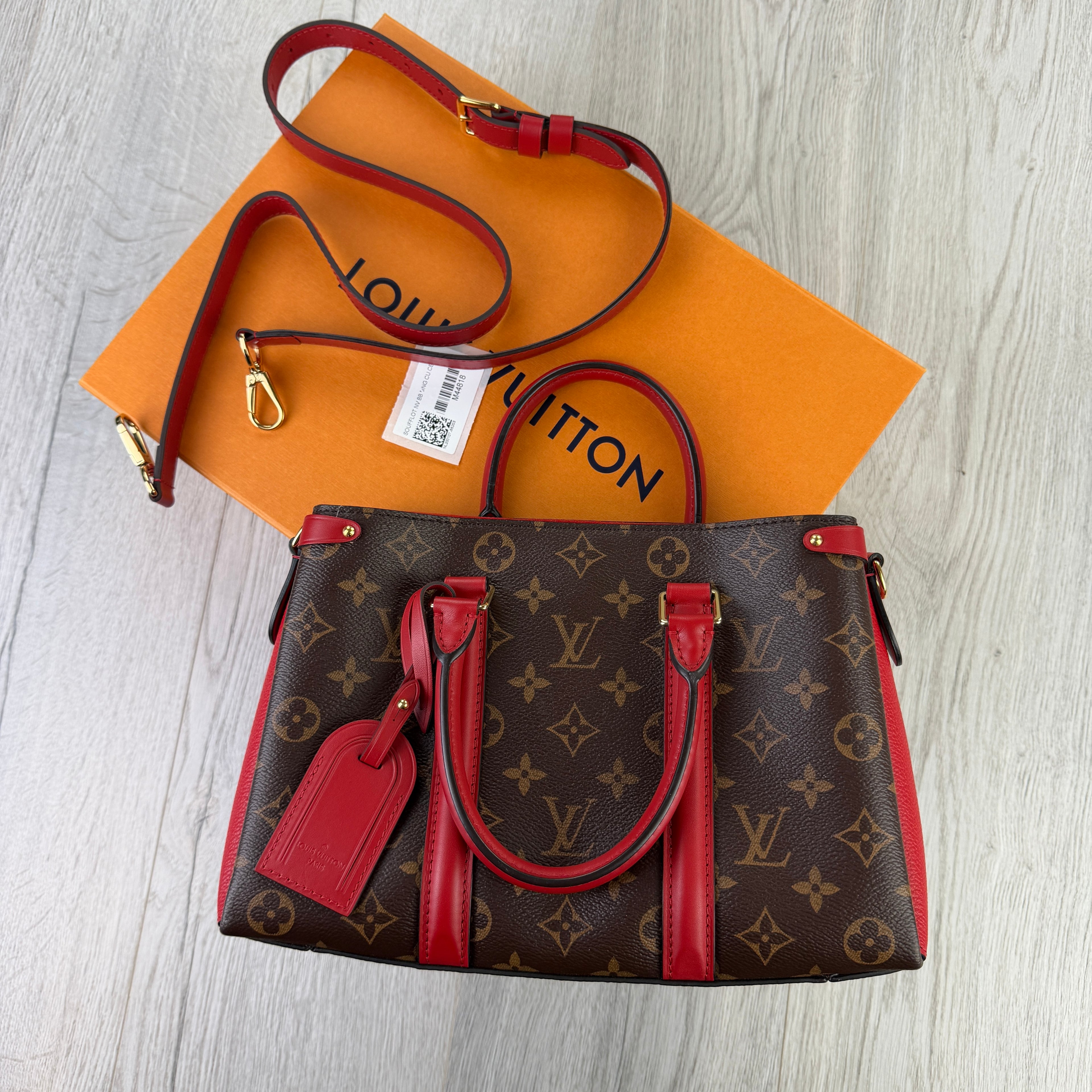 Louis Vuitton Women’s Soufflot Tote BB Brown/Red Canvas/Leather