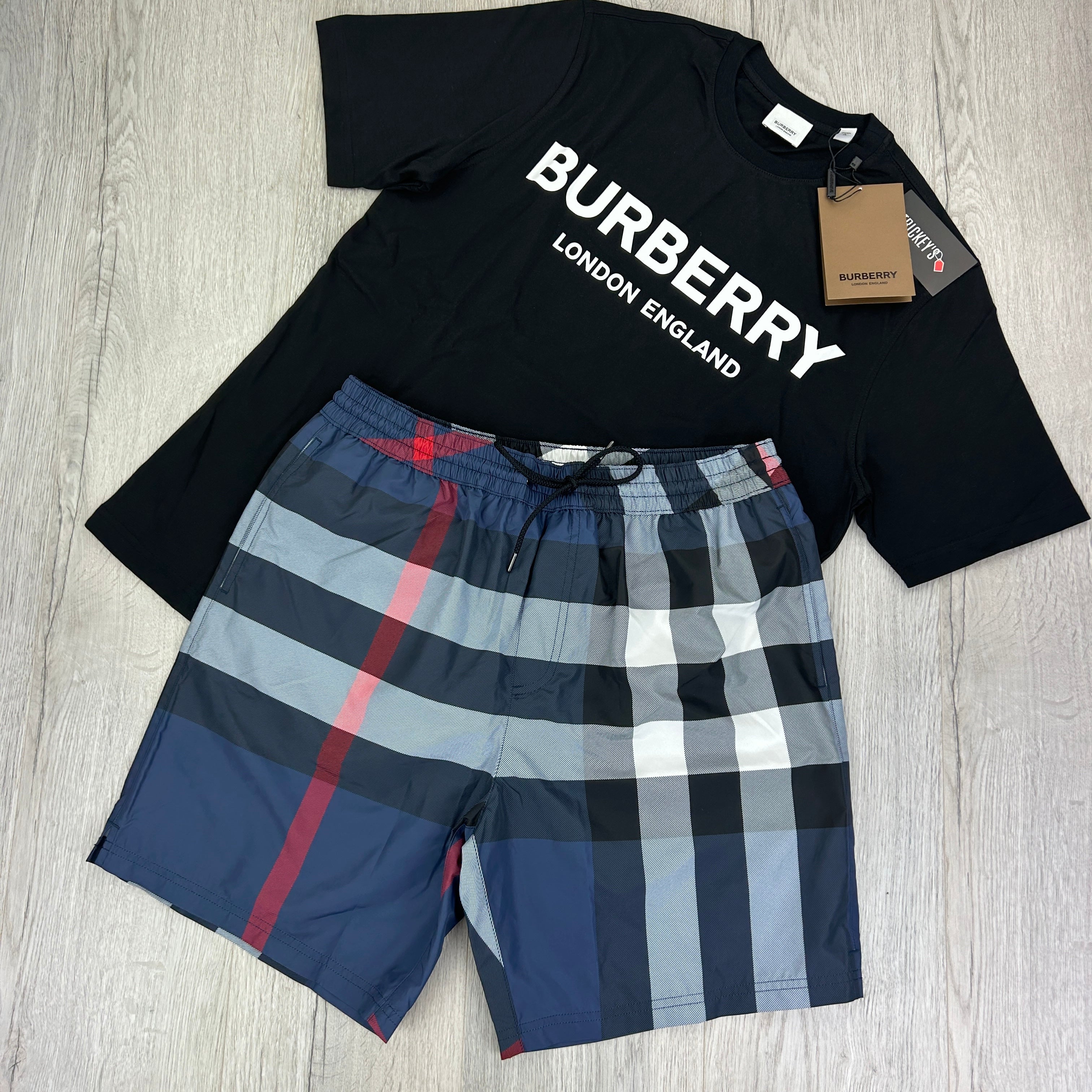 Burberry Men’s Black T-shirt & Navy Swim Short Set