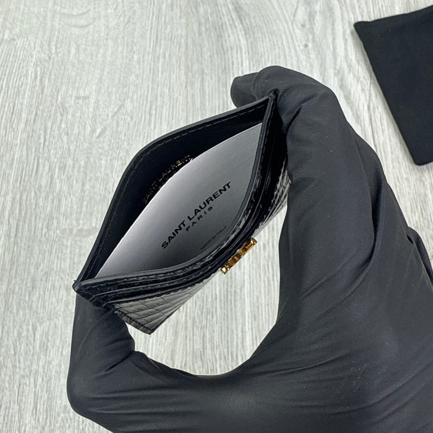 Saint Laurent Black Monogram Card Holder Gold Logo