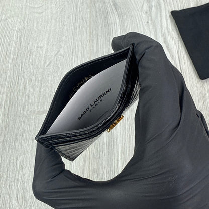 Saint Laurent Black Monogram Card Holder Gold Logo