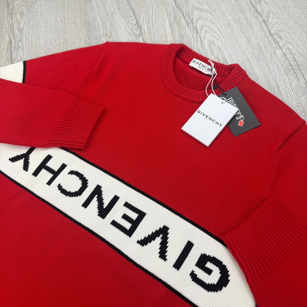 Givenchy Men’s Red Knitted Crewneck With Upside Down Logo