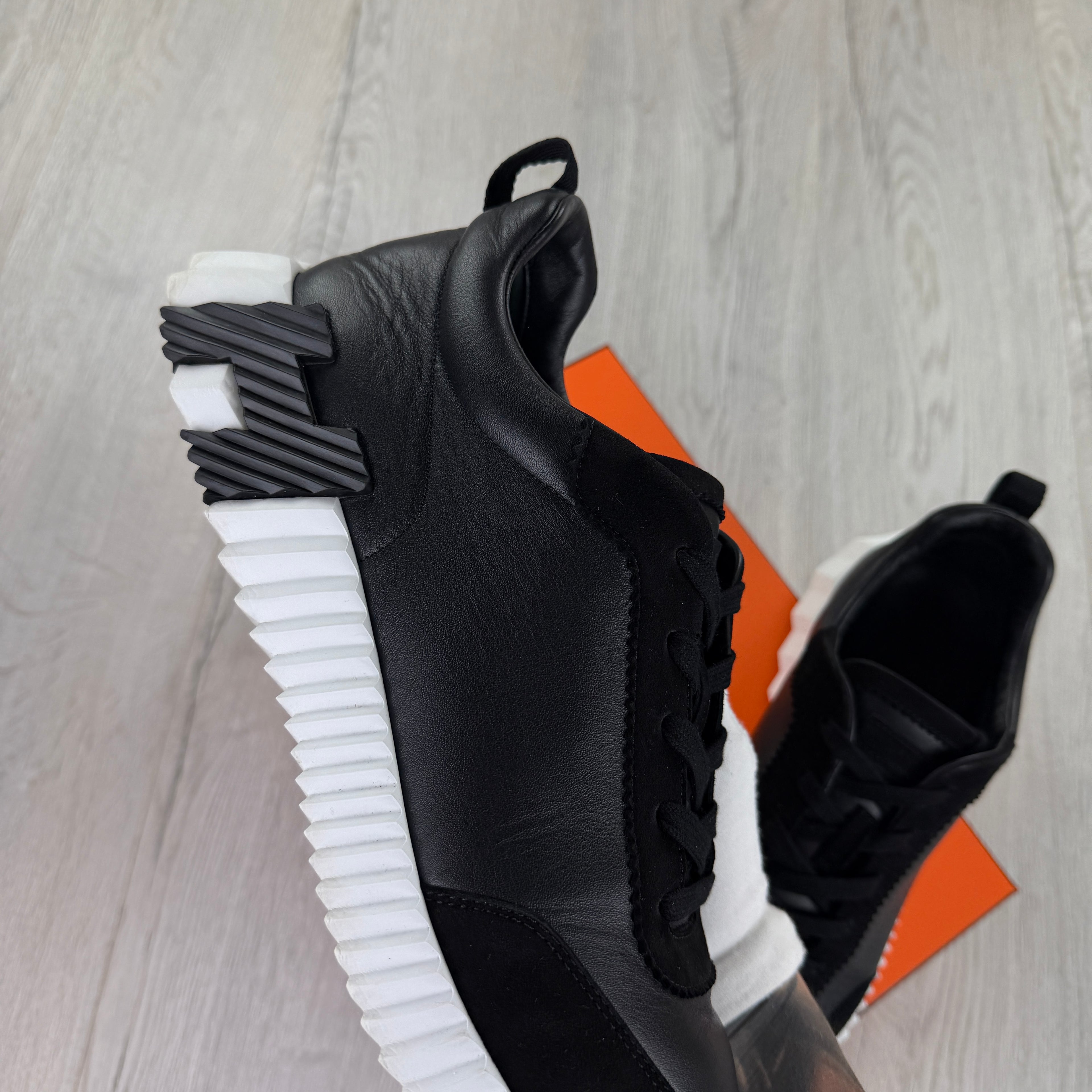 Hermes Men’s Black & White Bouncing Sneakers - 46 (Fit 11.5)