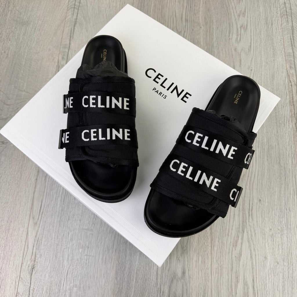 Celine Men’s Black Logo Sandals - Uk 11