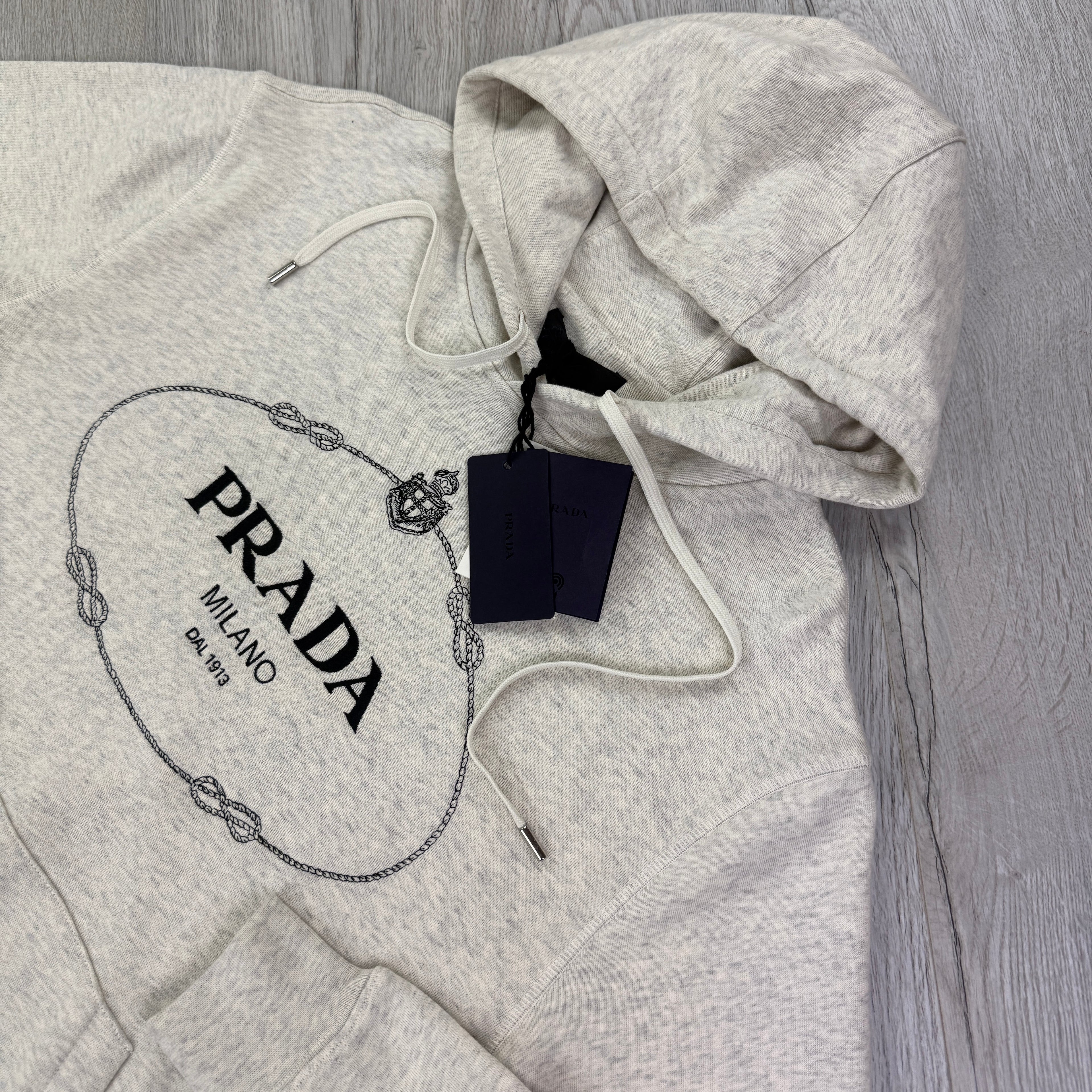 Prada Men’s Light Grey Pullover Hoodie - Small