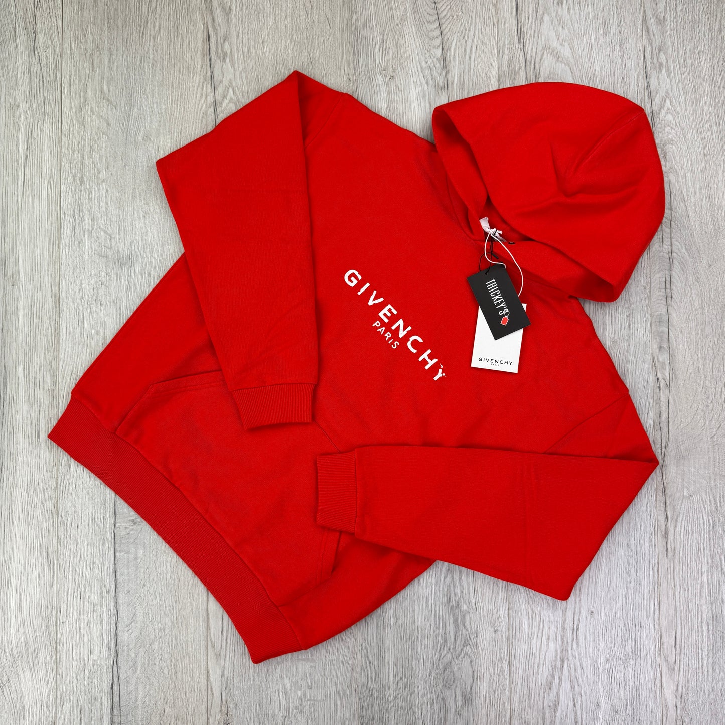 Givenchy Men’s Red Cracked Logo Pullover Hoodie