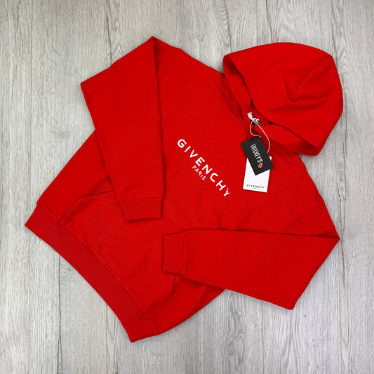 Givenchy Men’s Red Cracked Logo Pullover Hoodie