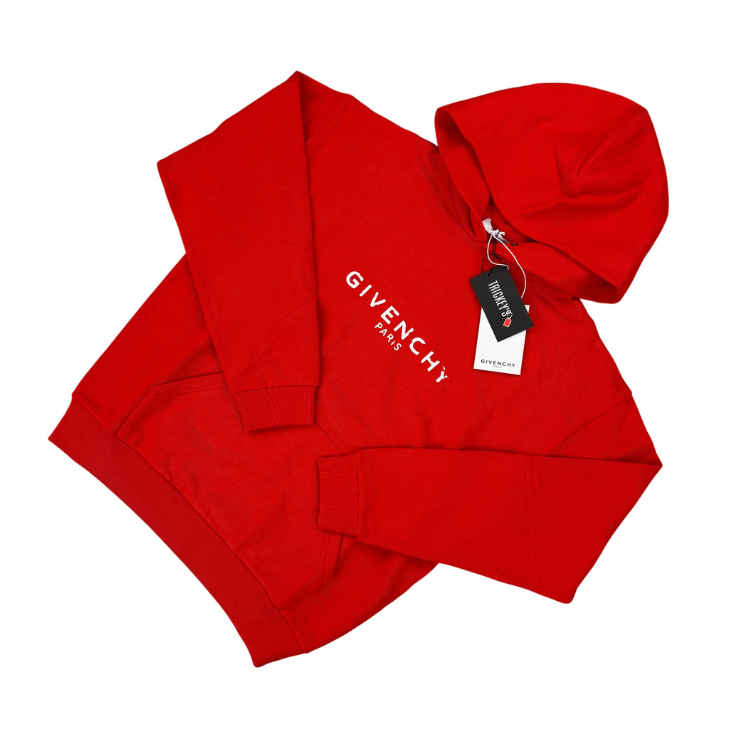 Givenchy Men’s Red Cracked Logo Pullover Hoodie