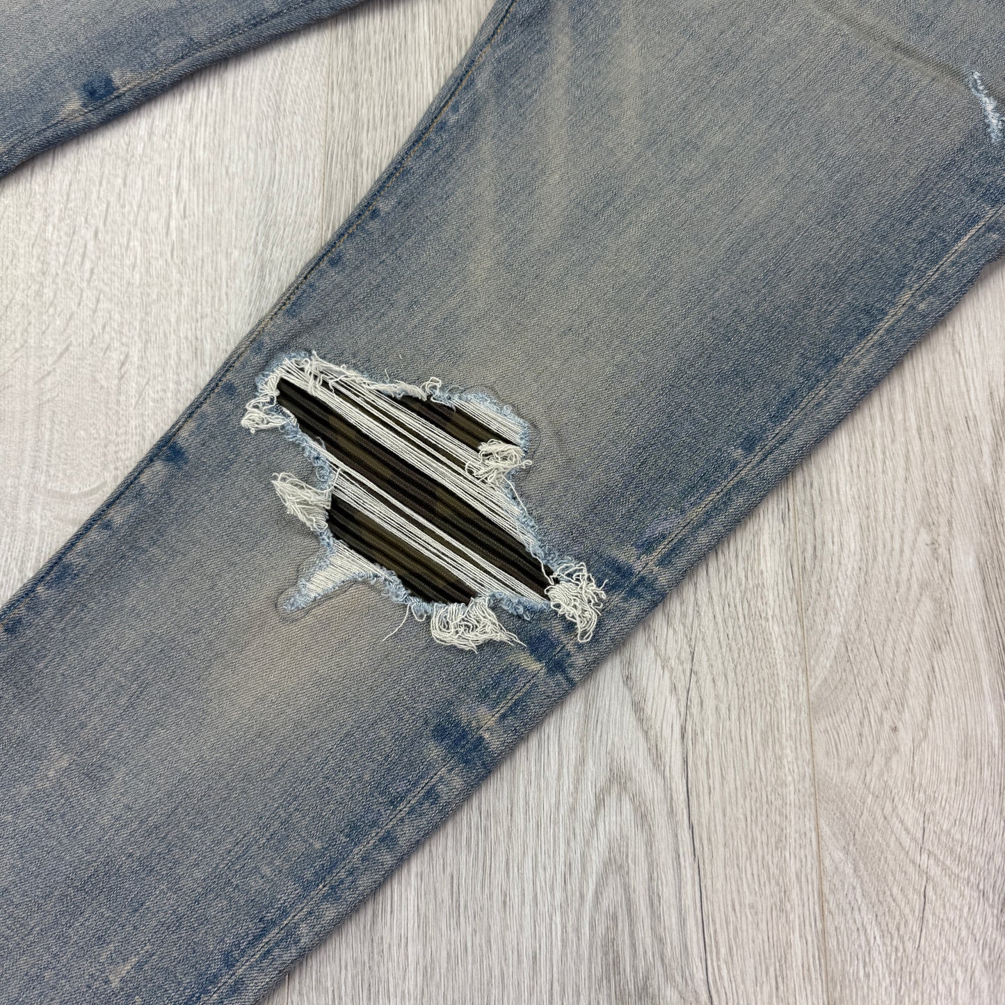 Amiri Men’s MX1 Distressed Camo Applique Logo Jeans