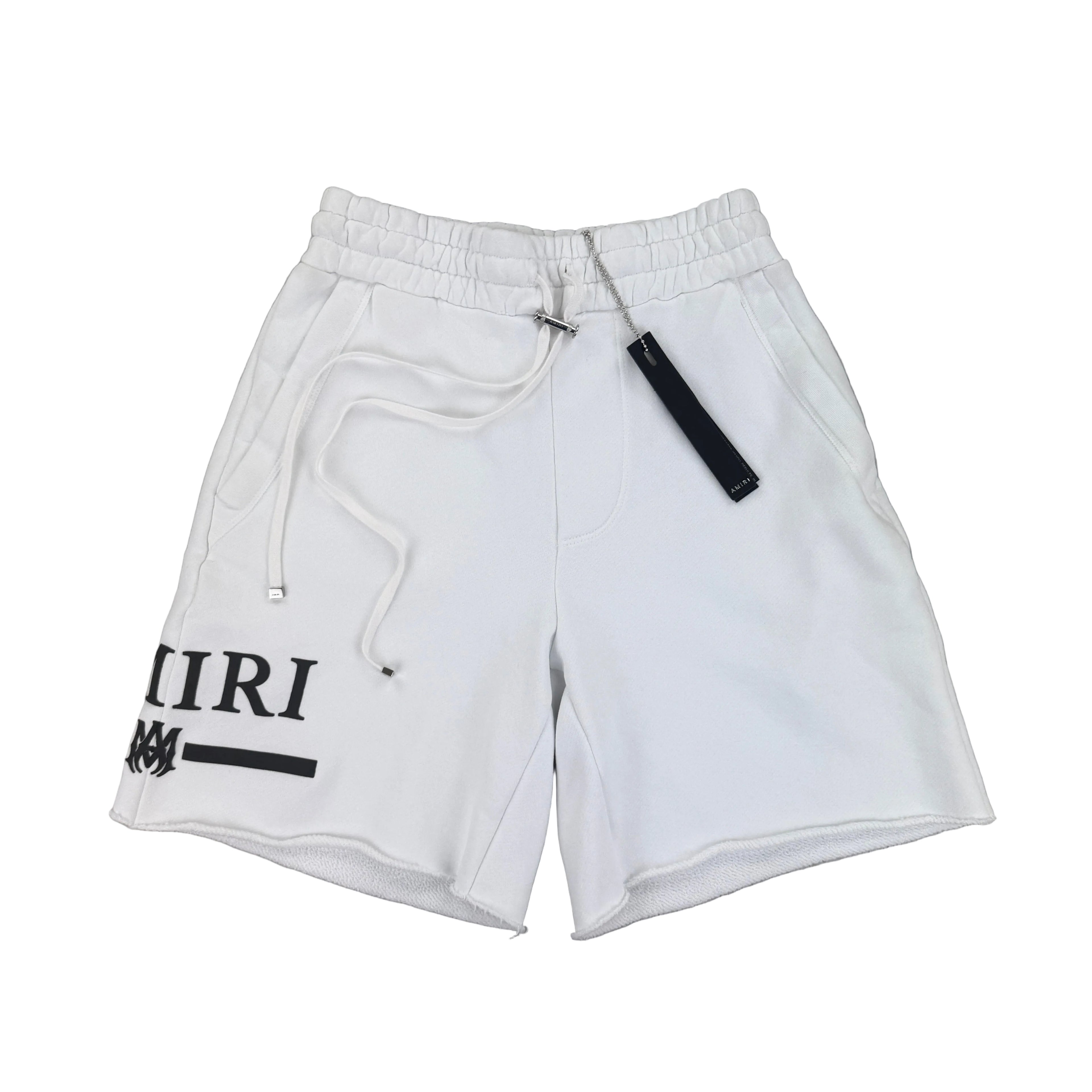 Amiri Men’s White Cotten Logo Printed Drawstring Shorts - Small