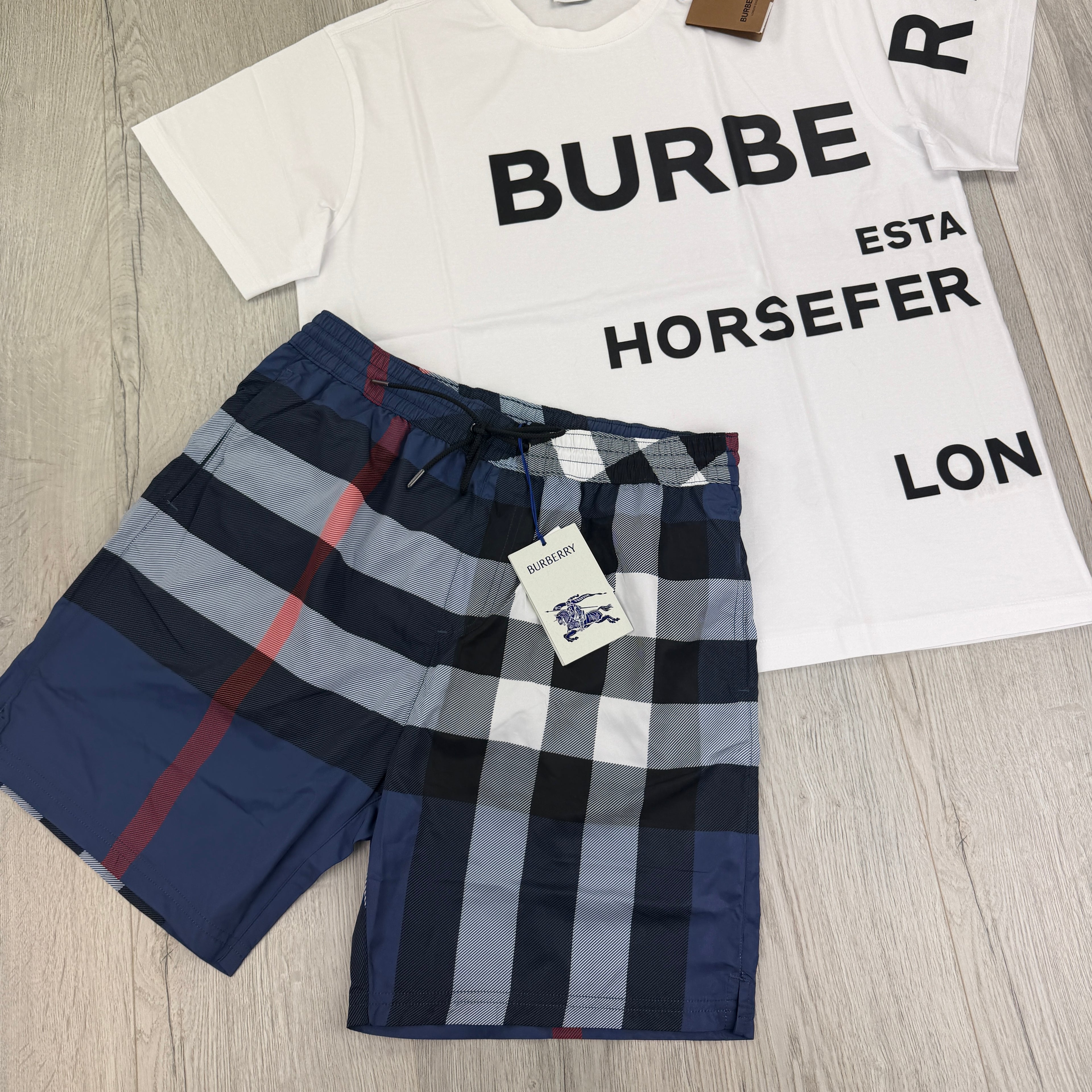 Burberry Men’s White T-shirt & Shorts Set