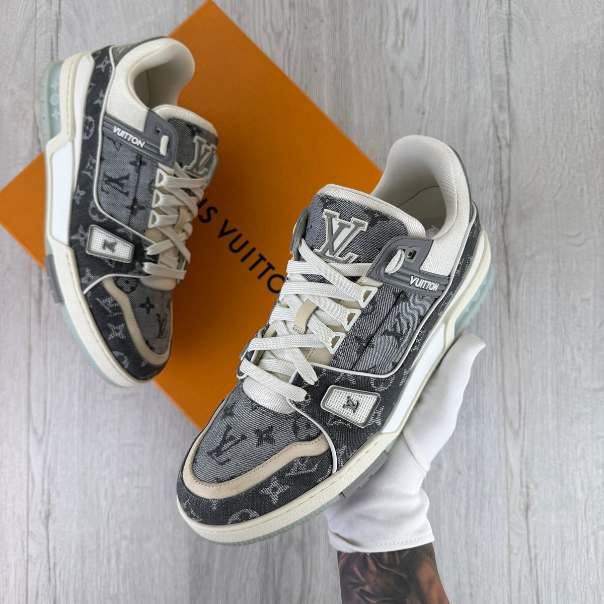 Louis Vuitton Men’s Grey / White Monogram Low Trainers - Uk 9.5 (Fit 10/10.5)