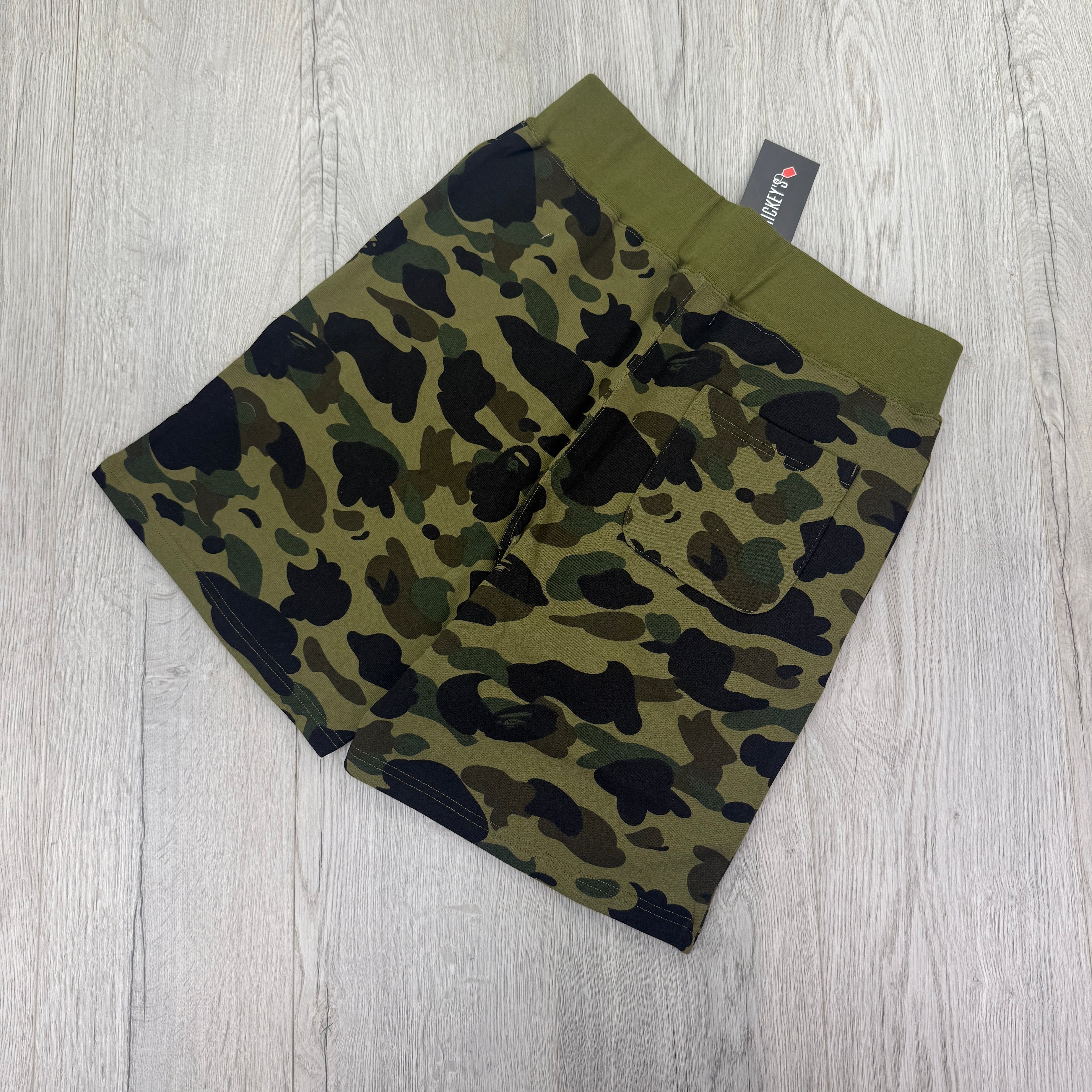 Bape Men’s Khaki Green Camo Front Shark Shorts