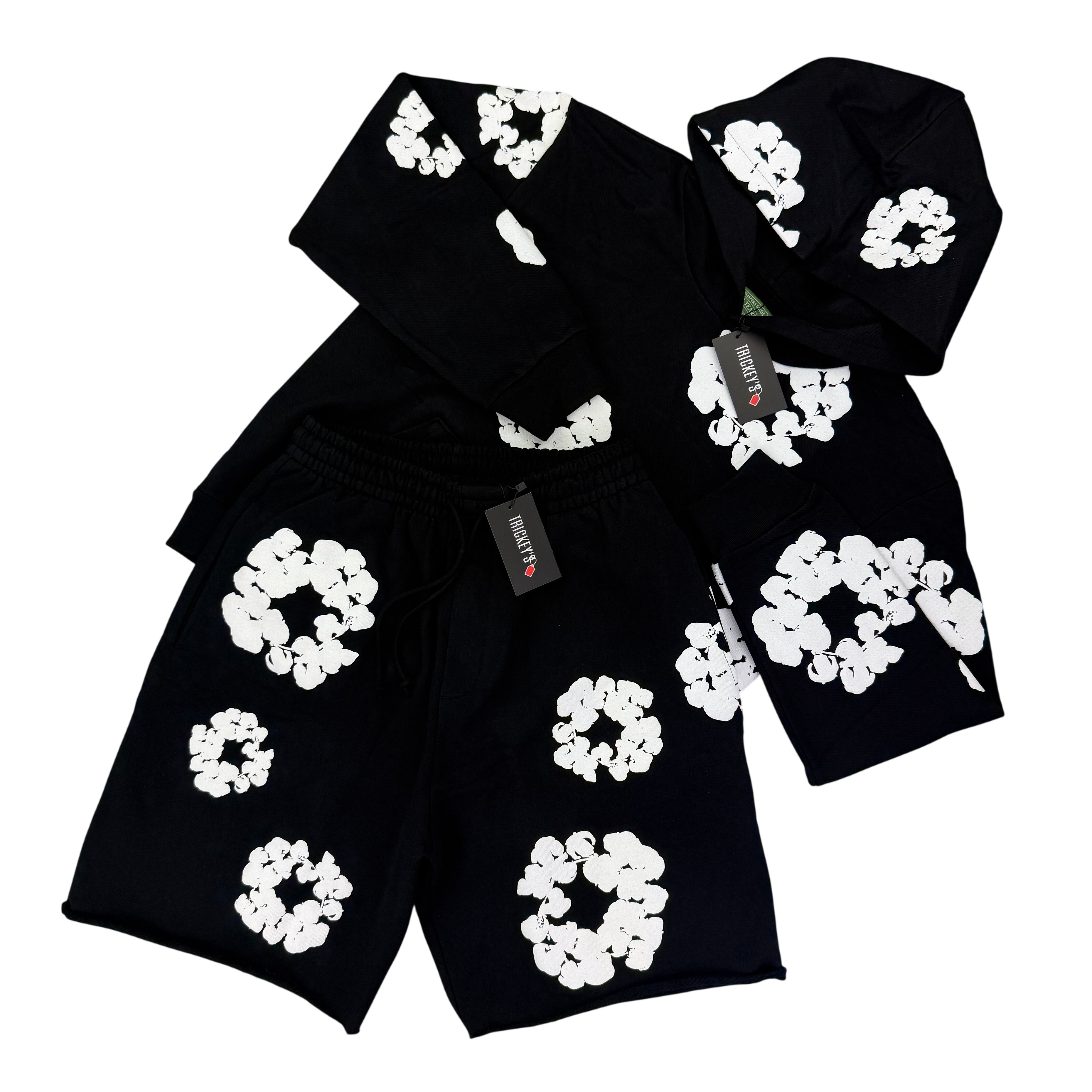 Denim Tears Men's Black Shorts & Hoodie Set – Trickey.store Denim Tears Men's Black Shorts & Hoodie Set – Trickey.store