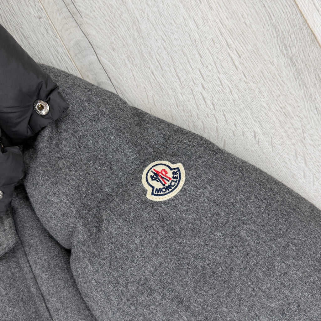 Moncler Men’s Grey Wool Montbeliard Hooded Short Down Jacket - Size 3