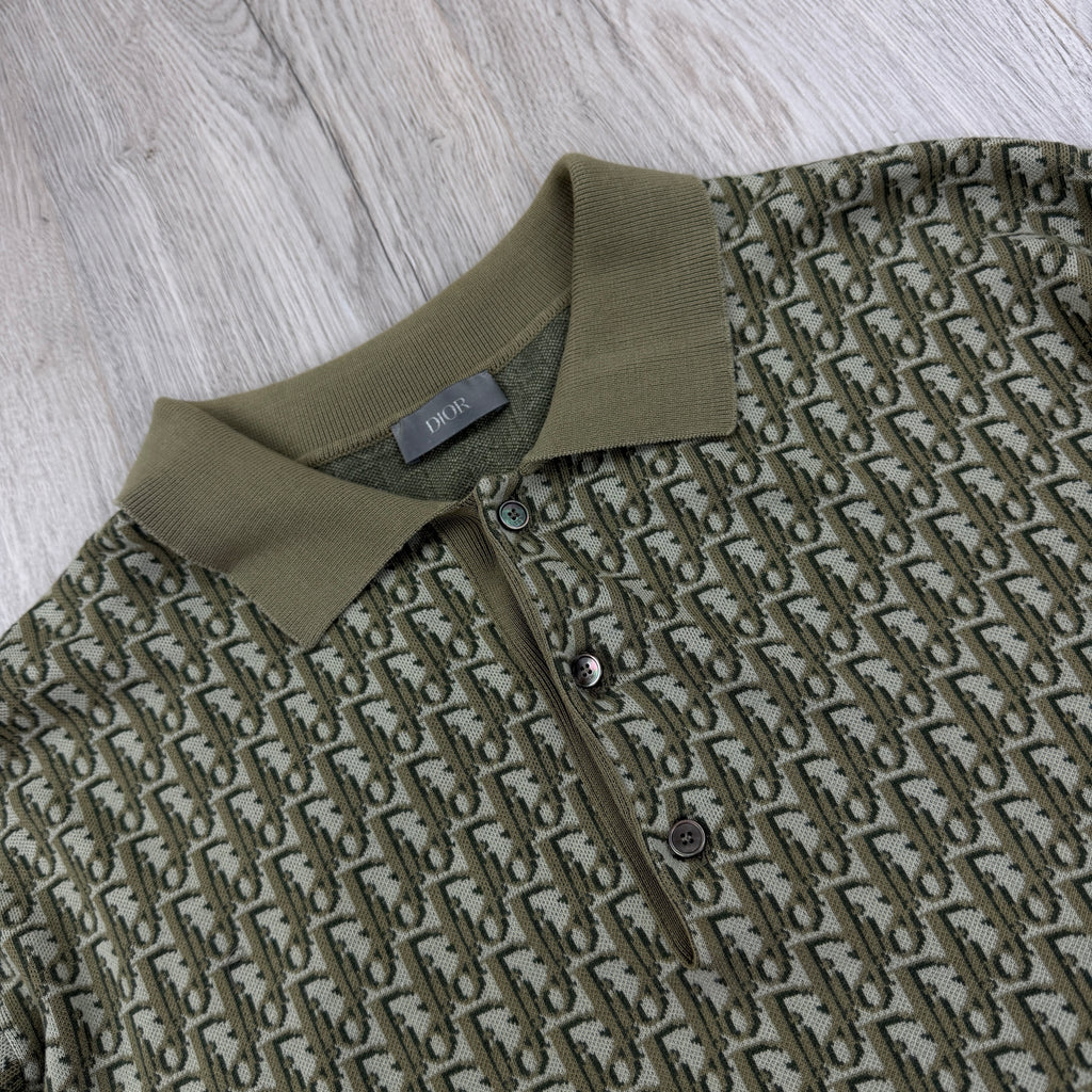 Dior Oblique Men’s Khaki / Olive Button-up Short Sleeve Polo shirt - Large