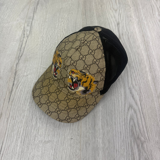 Gucci Men’s Tiger Beige GG Supreme / Mesh Cap - Medium