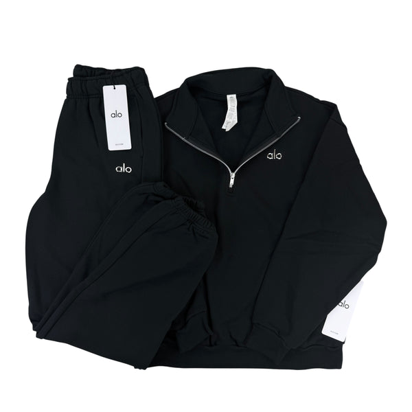Alo Men’s Black Full 1/4 Zip & Cuffed Bottoms Tracksuit