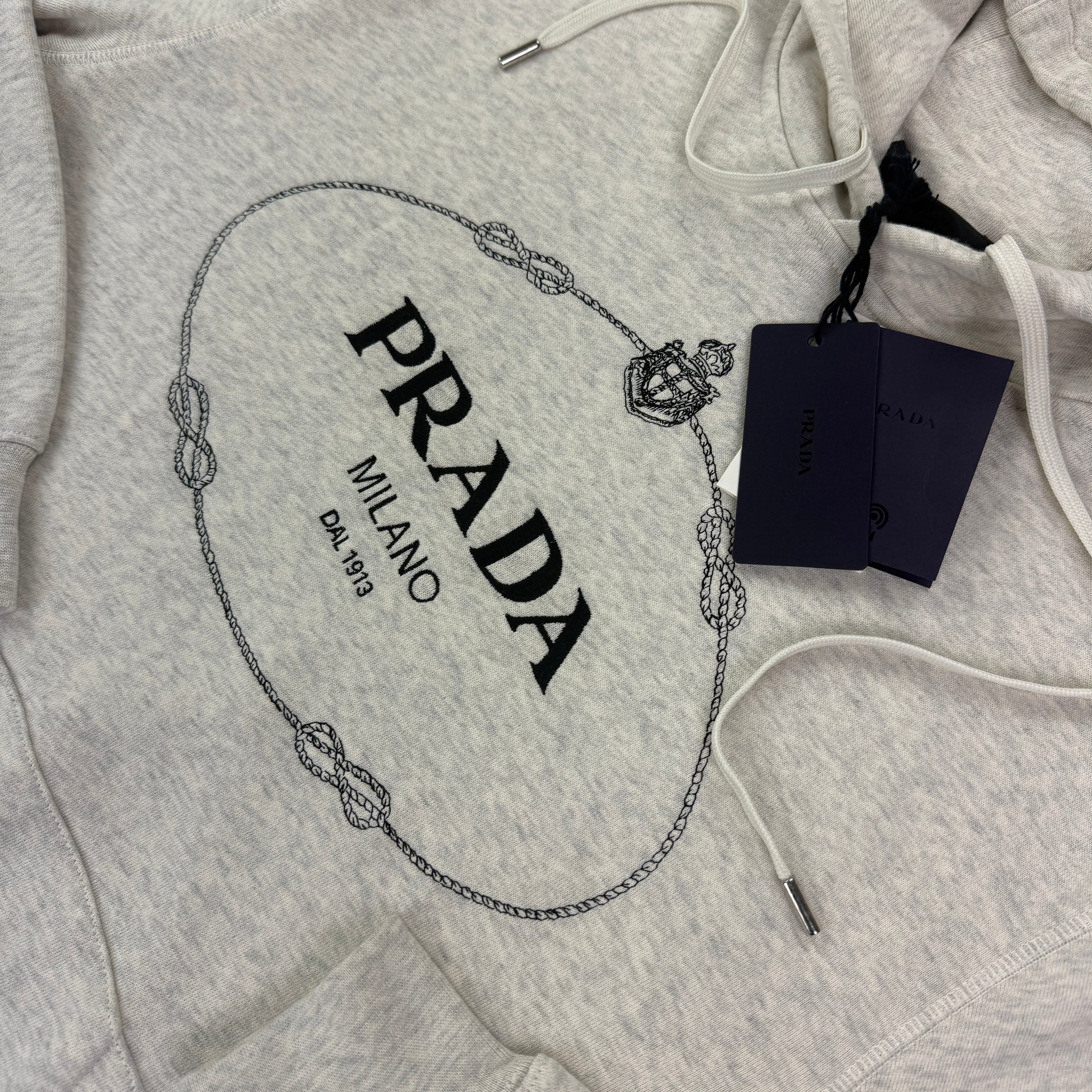 Prada Men’s Light Grey Pullover Hoodie - Small
