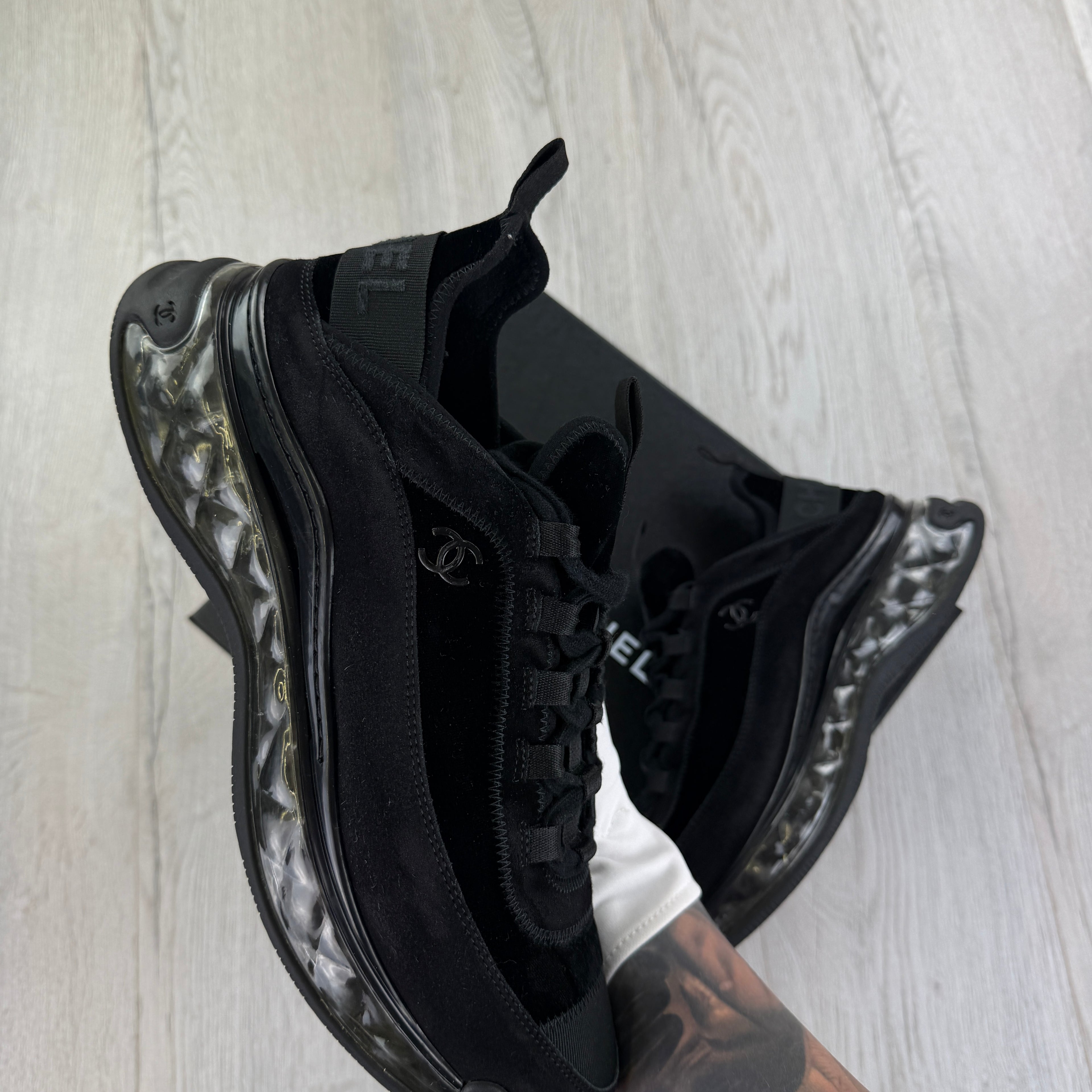 Chanel Men’s Triple Black Sock CC Runners - Uk 9