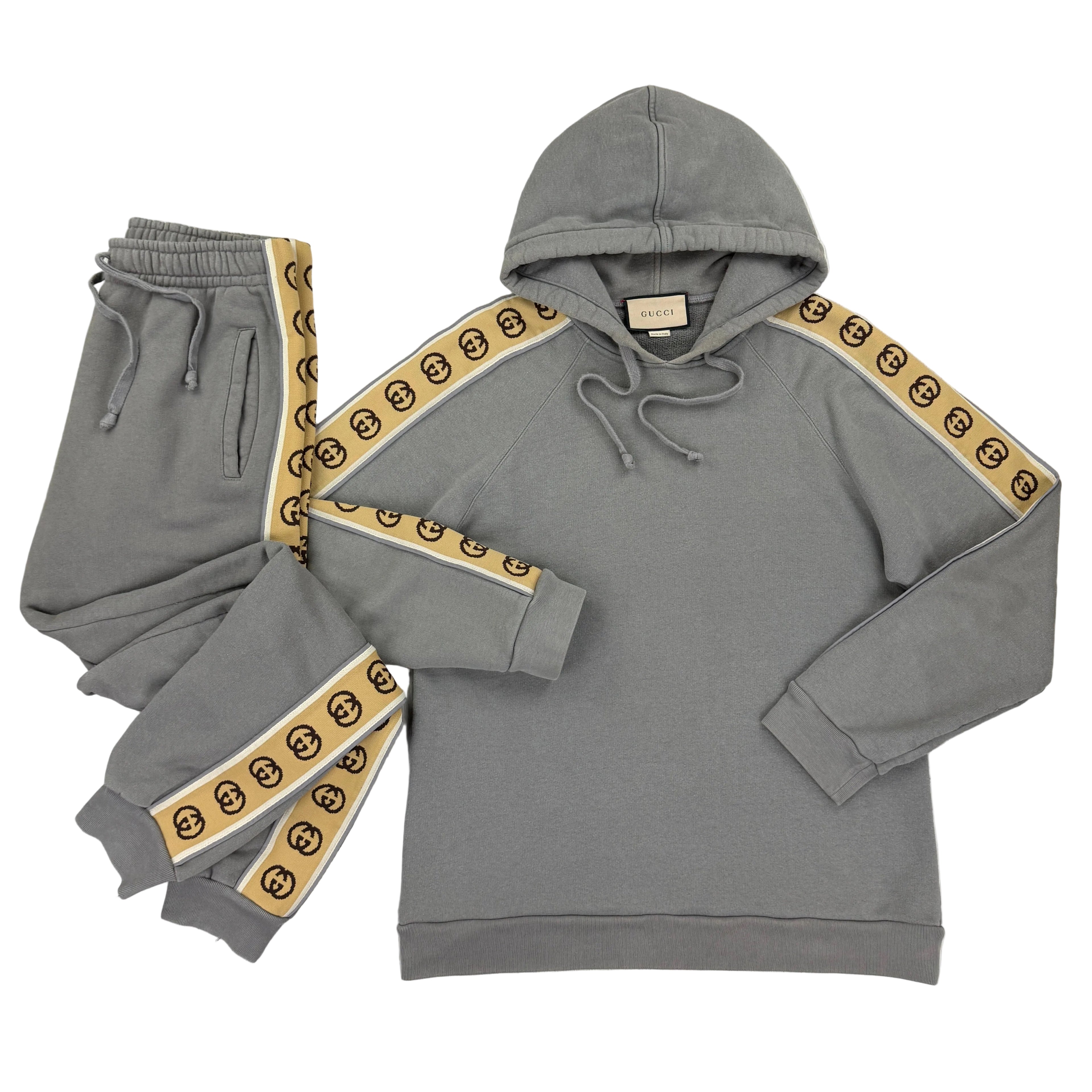 Gucci Men’s Grey Cotten Jersey Full Tracksuit - Medium