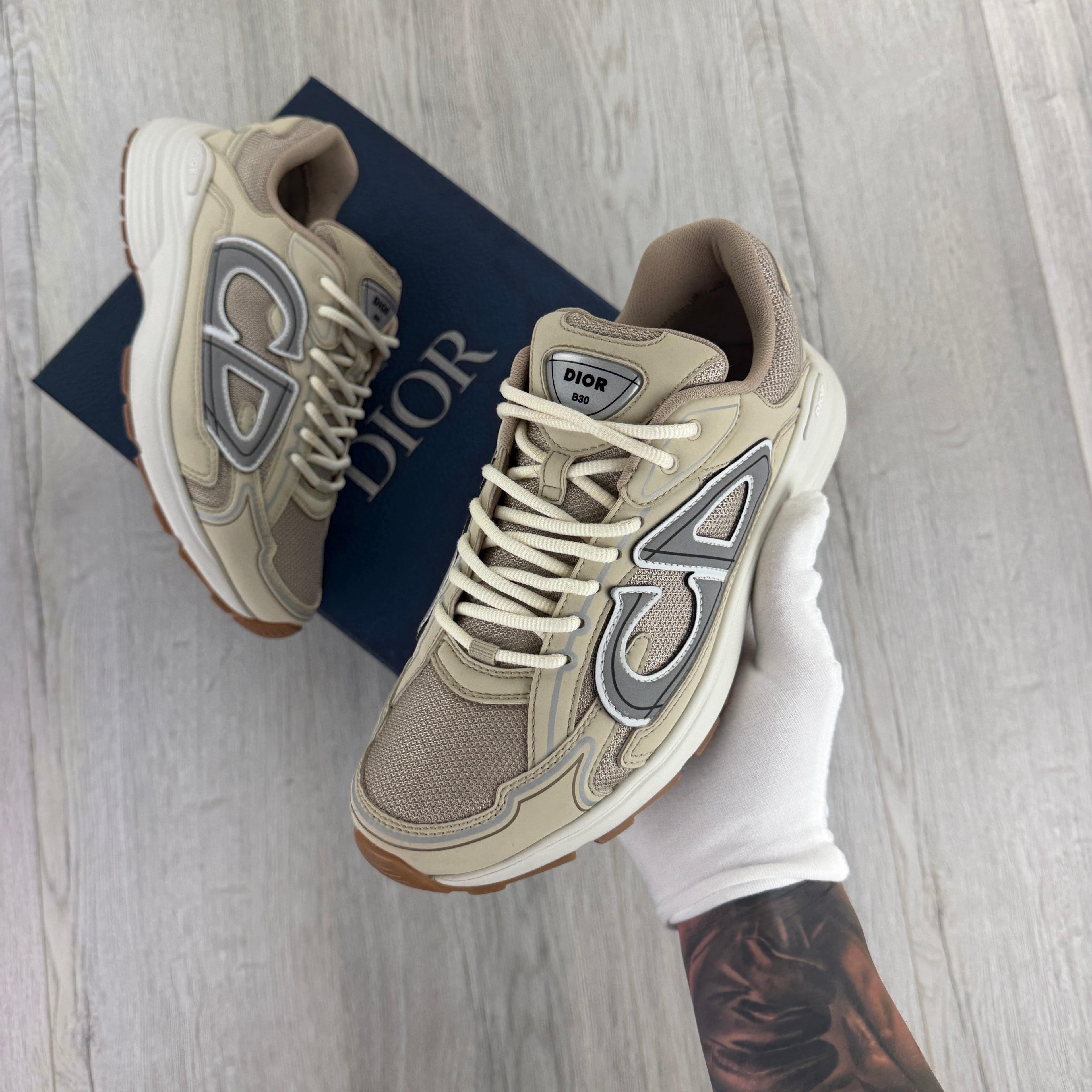 Dior B30 Men’s Cream Mesh and Technical Fabric Trainers - 42.5 (Fit Uk 8.5)