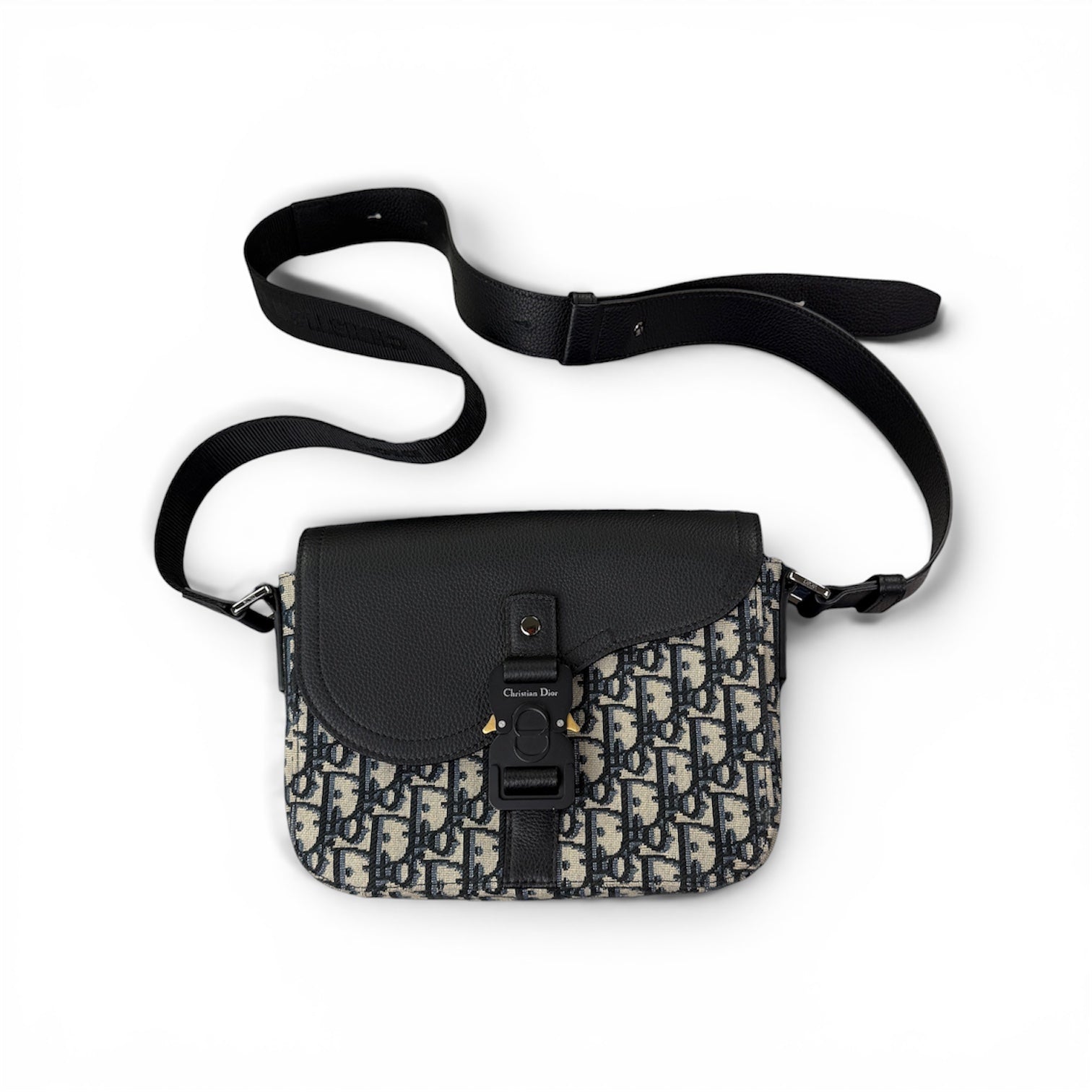 Christian Dior Men’s Beige & Black Oblique Messenger Saddle Bag With Strap