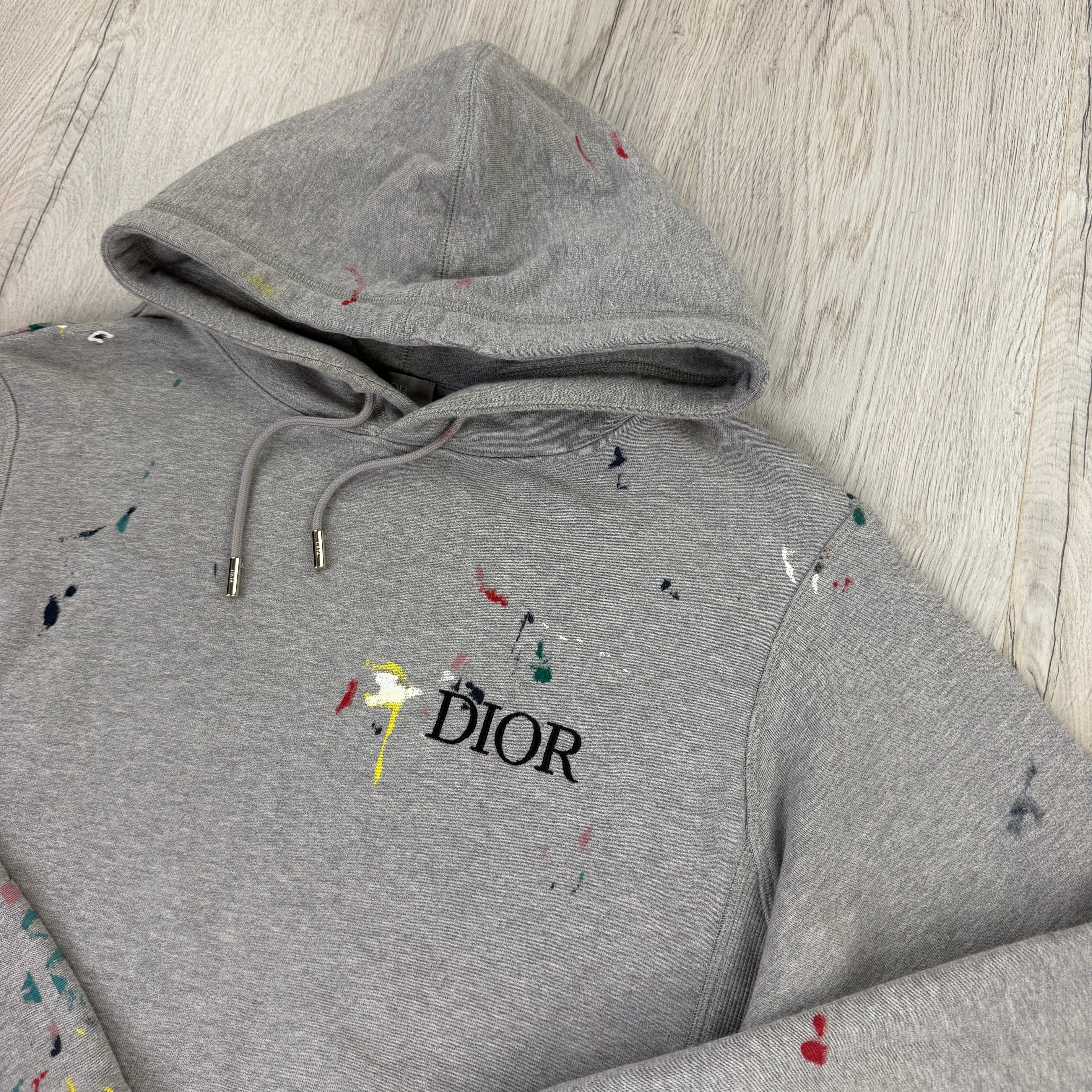 Dior Men’s Grey Paint Splattered Hoodie  - Small