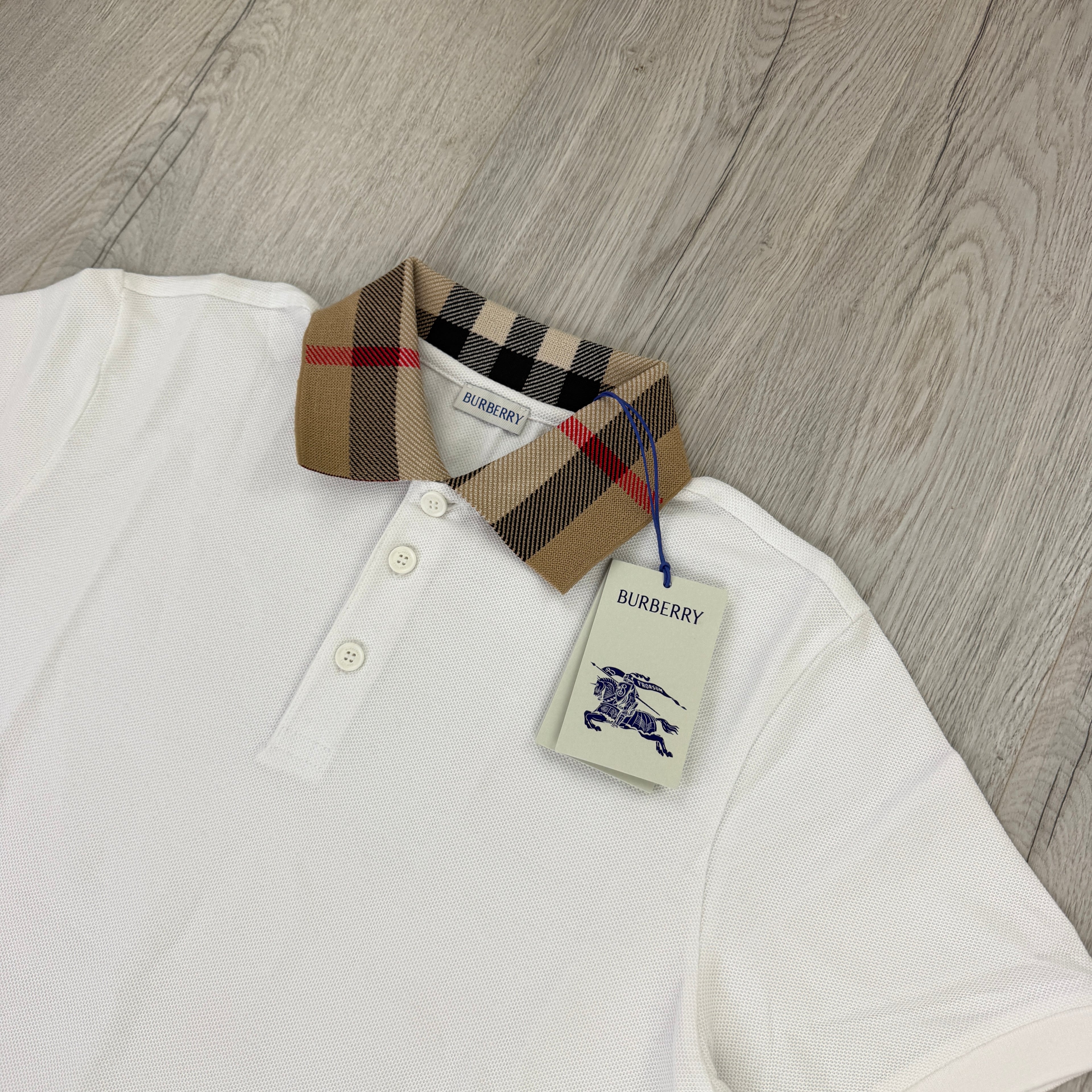 Burberry Men’s White Slim-Fit Checked Cotton-Piqué Polo Shirt