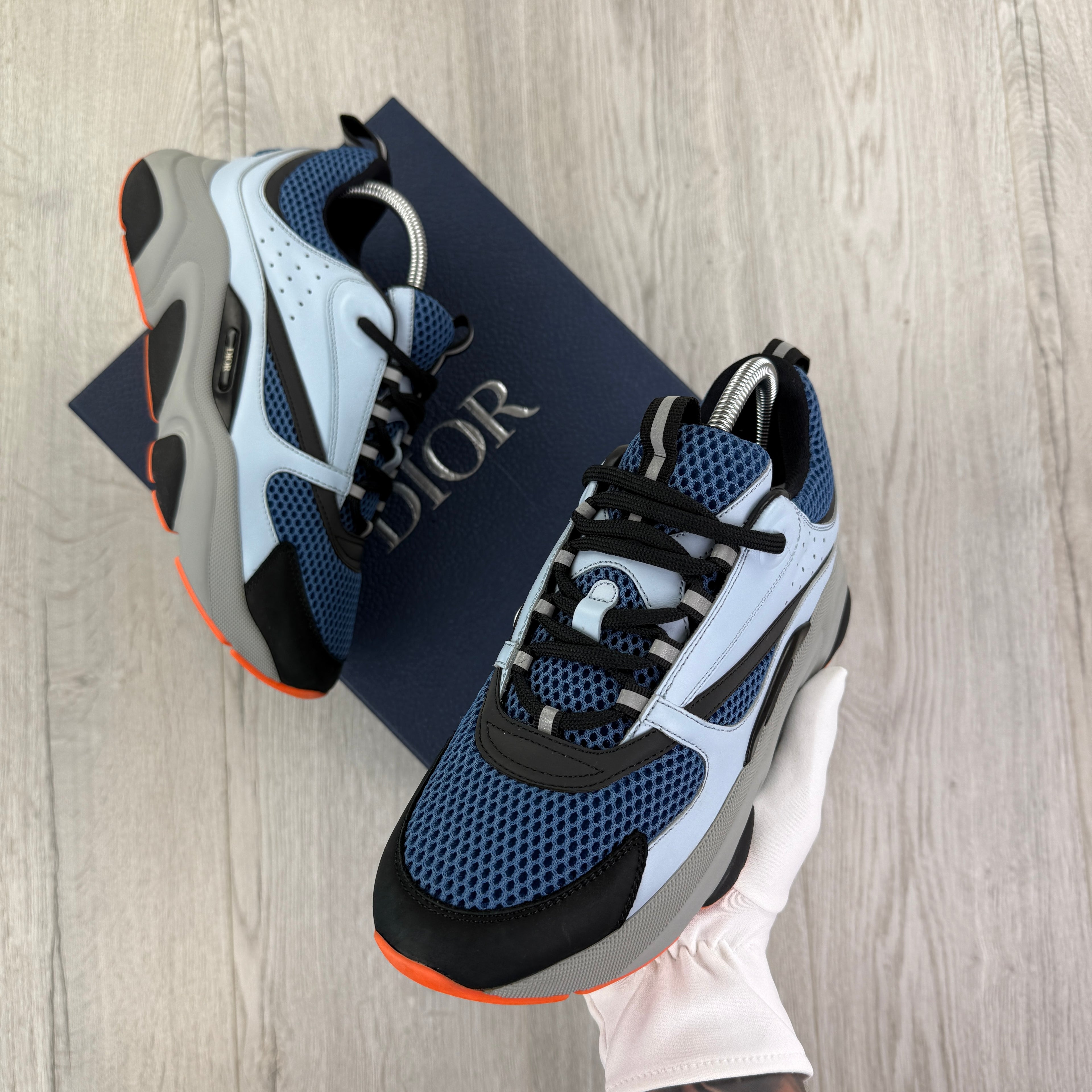 Dior B22 Light Blue Runners Orange Bottom Trainers