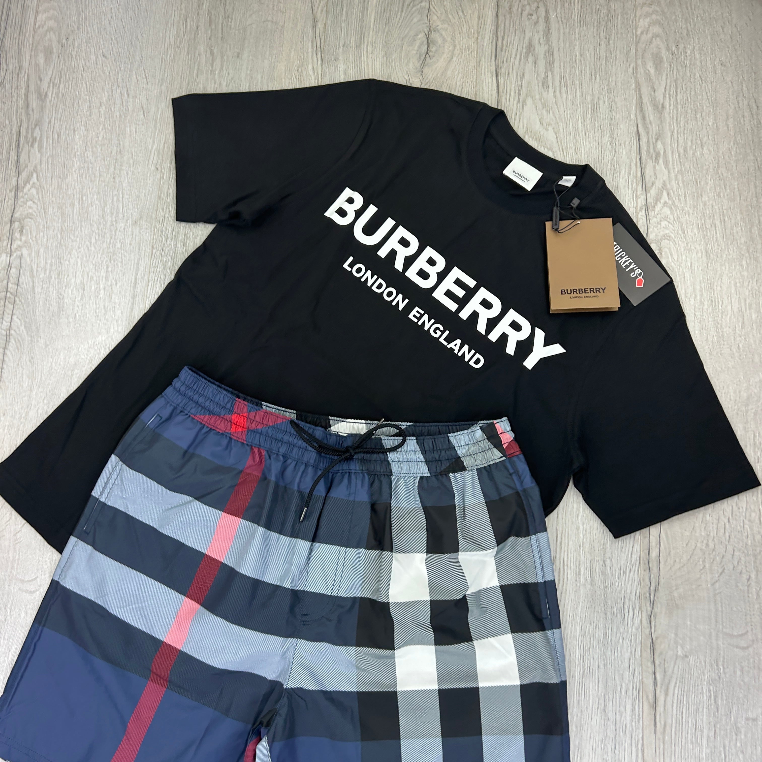 Burberry Men’s Black T-shirt & Navy Swim Short Set