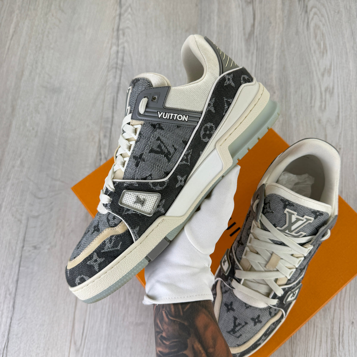 Louis Vuitton Men’s Grey / White Monogram Low Trainers - Uk 9.5 (Fit 10/10.5)
