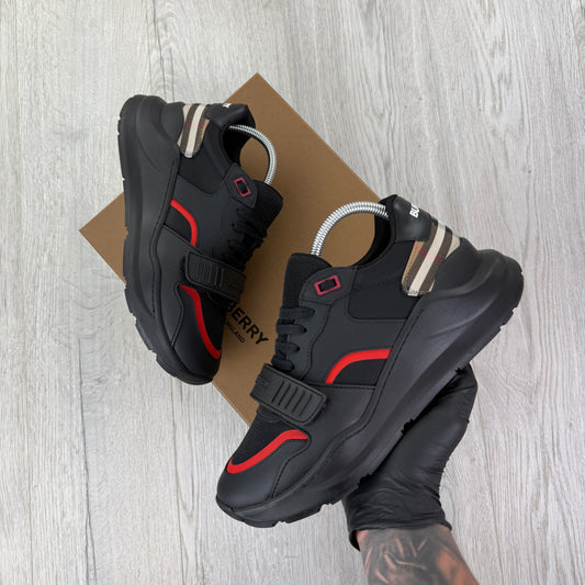 Burberry Men’s Black & Red Ramsey Check Trainers - Uk 7