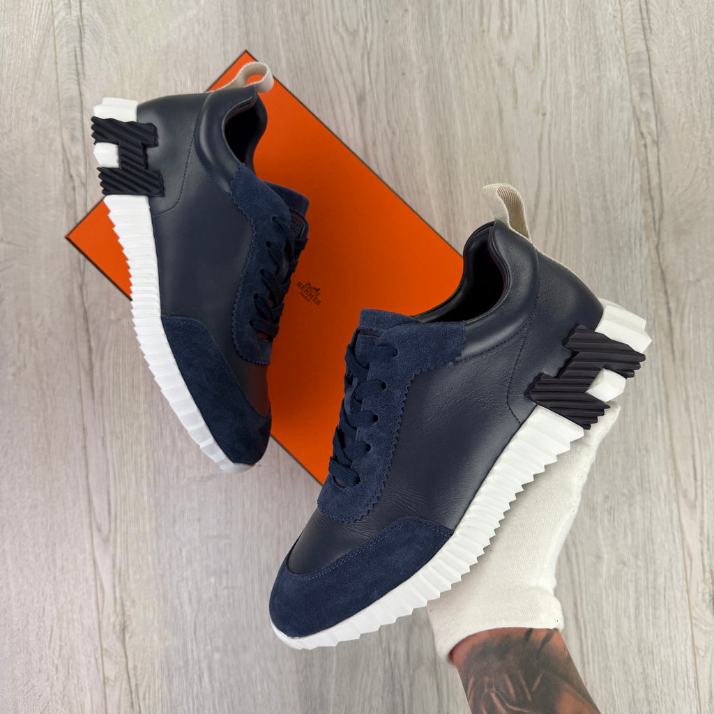 Hermes Men’s Navy Leather Bouncing Sneakers - 42 (Fit Uk 8)