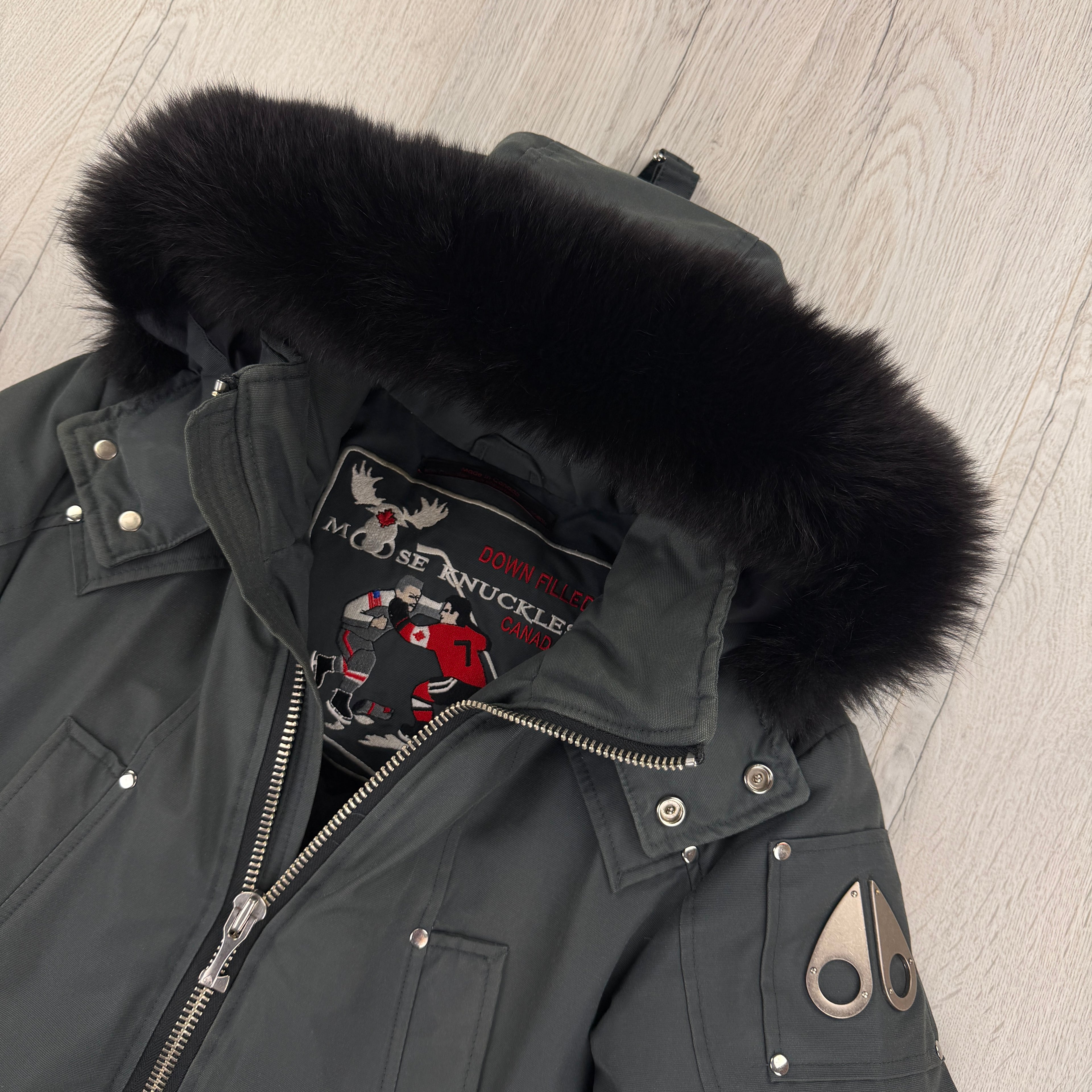 Moose Knuckles Men’s Graphite Zip-up Ballistic Bomber Parker Jacket - XS