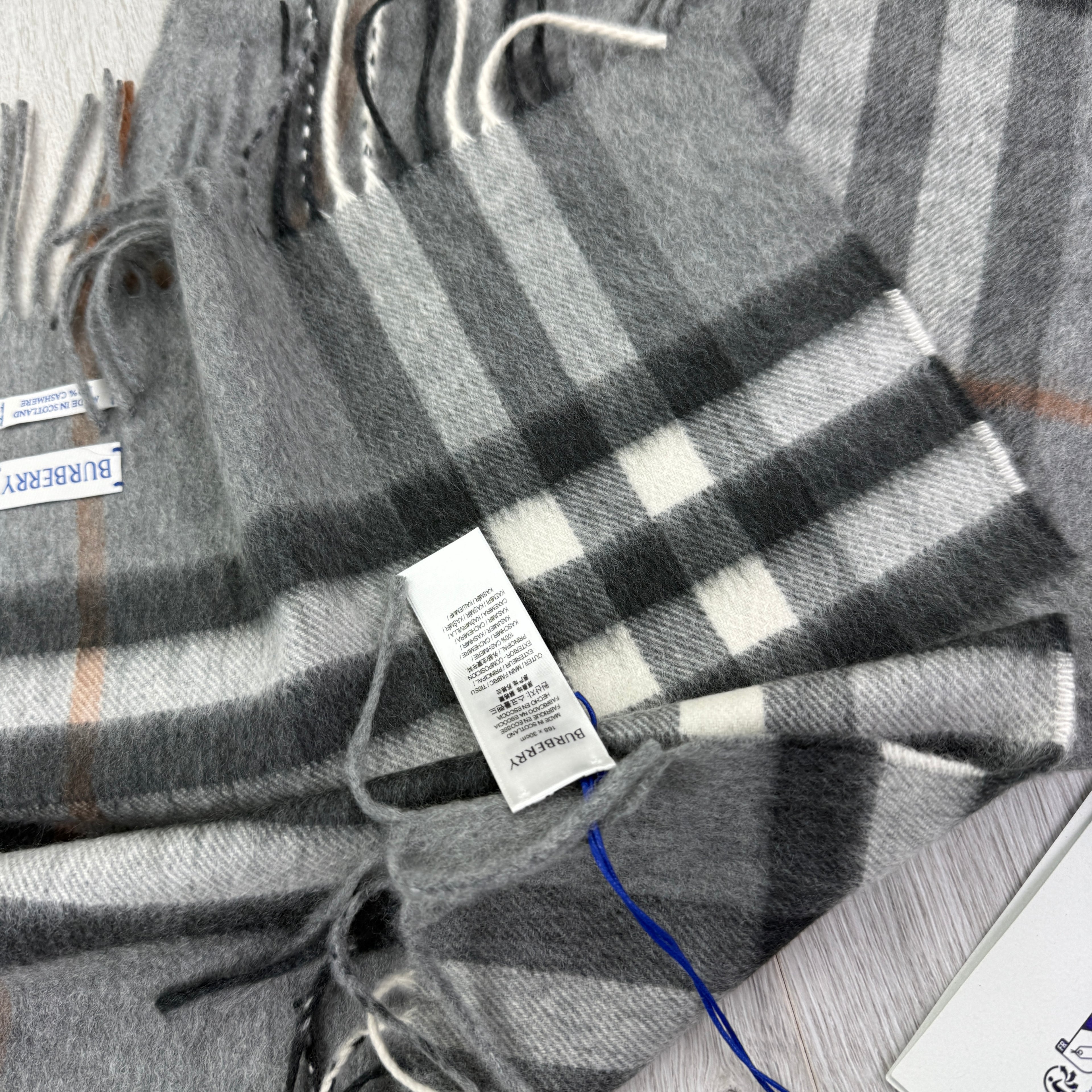 Burberry Grey Check Cashmere Scarf