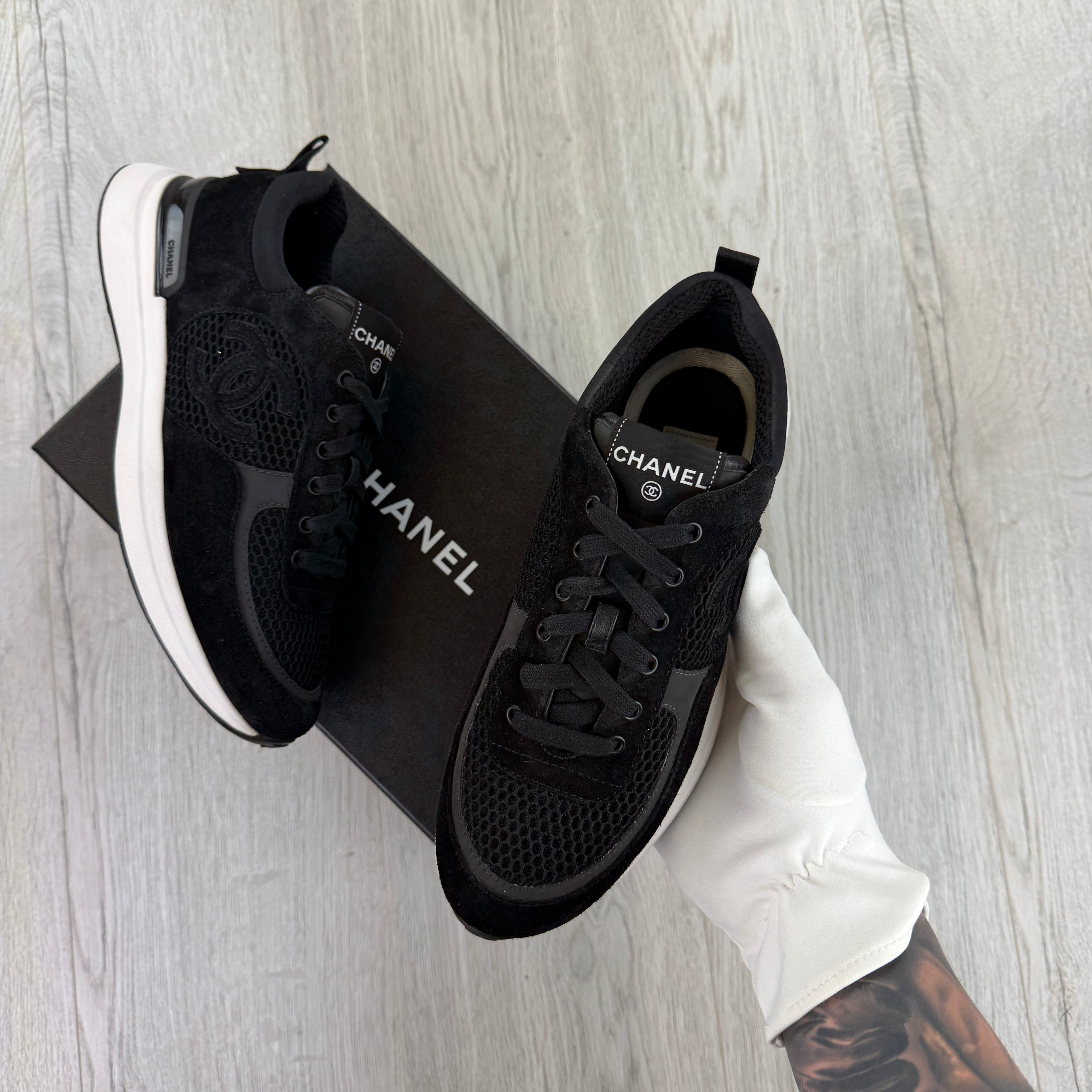 Chanel Men’s Black Low Suede Runners - Uk 7