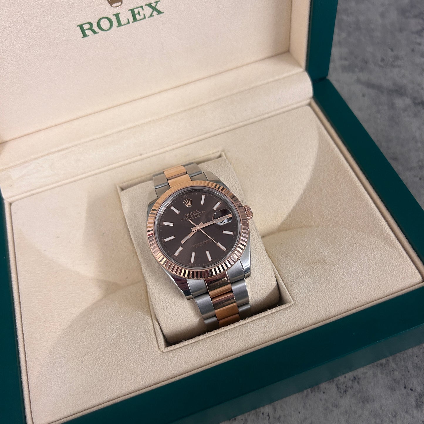 Rolex Men’s Datejust Steel & Rose Watch (Chocolate Face) - 2020