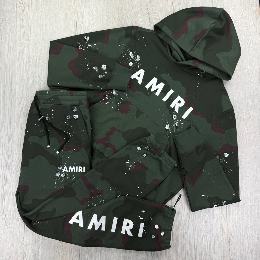 Amiri Men’s Distressed Paint Amry Camo Full Tracksuit - Large
