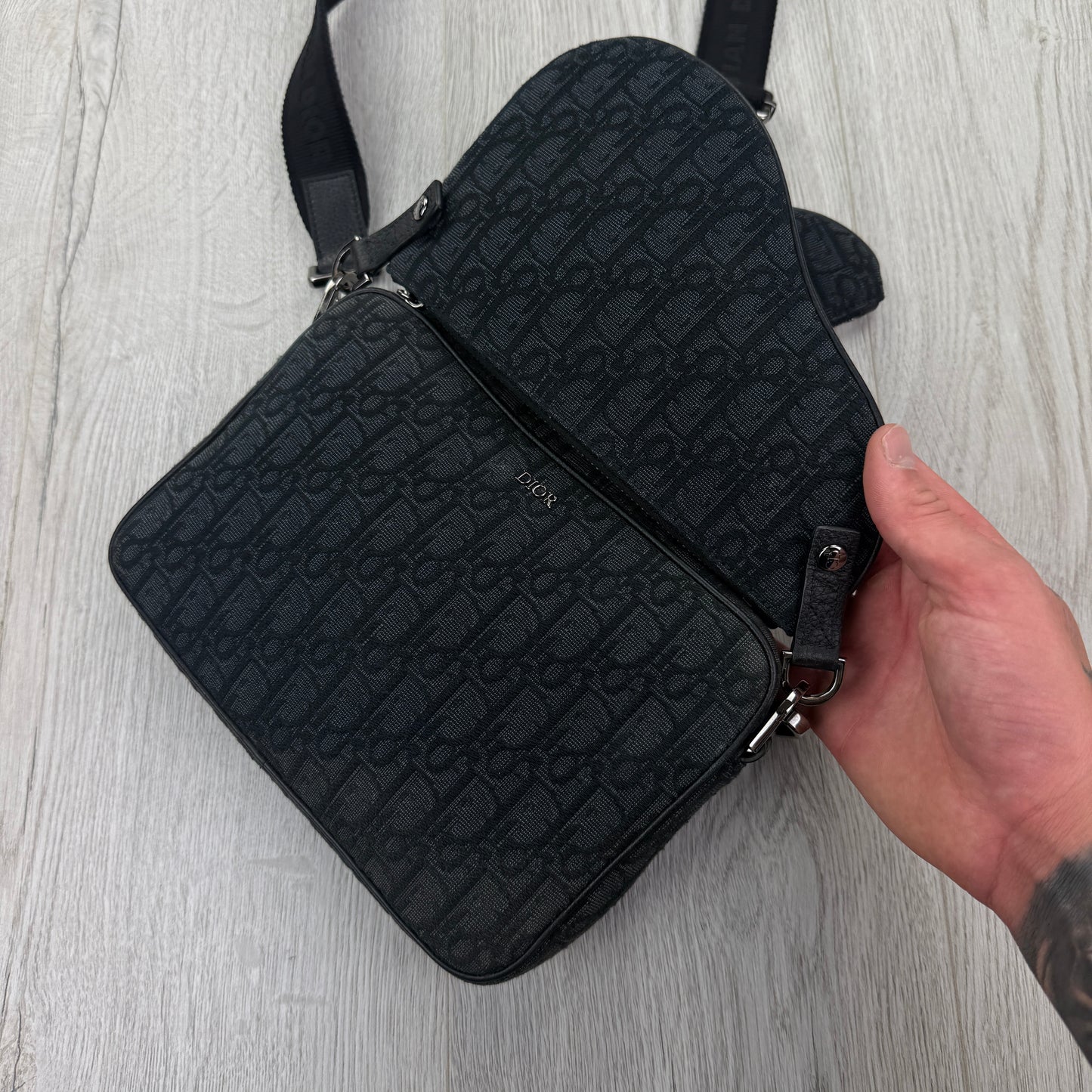 Dior Men’s Black Oblique Trio Saddle Bag