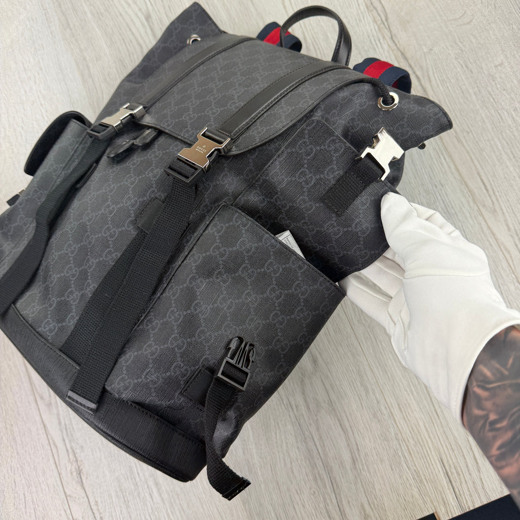 Gucci Mens GG Supreme Web Backpack