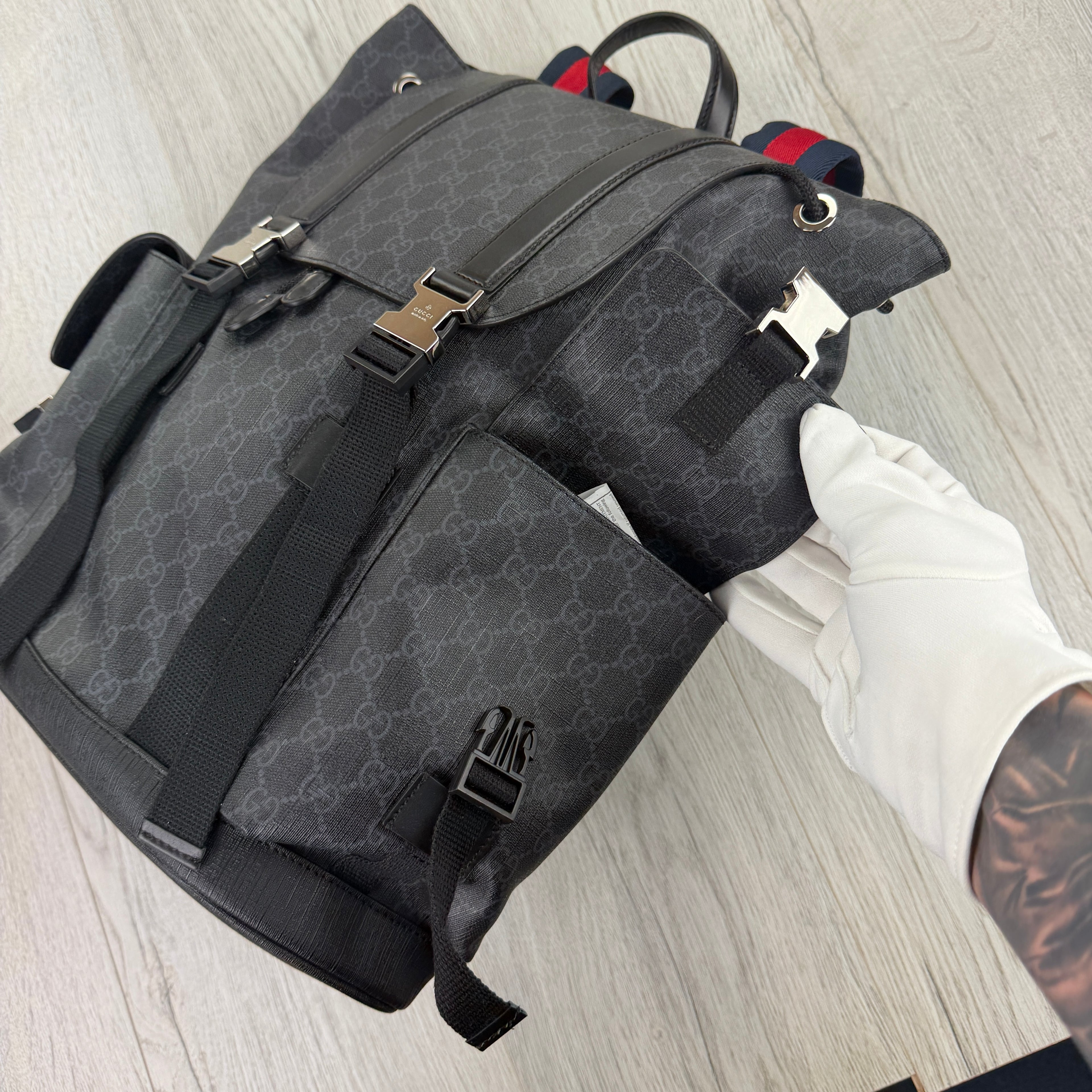 Gucci Mens GG Supreme Web Backpack